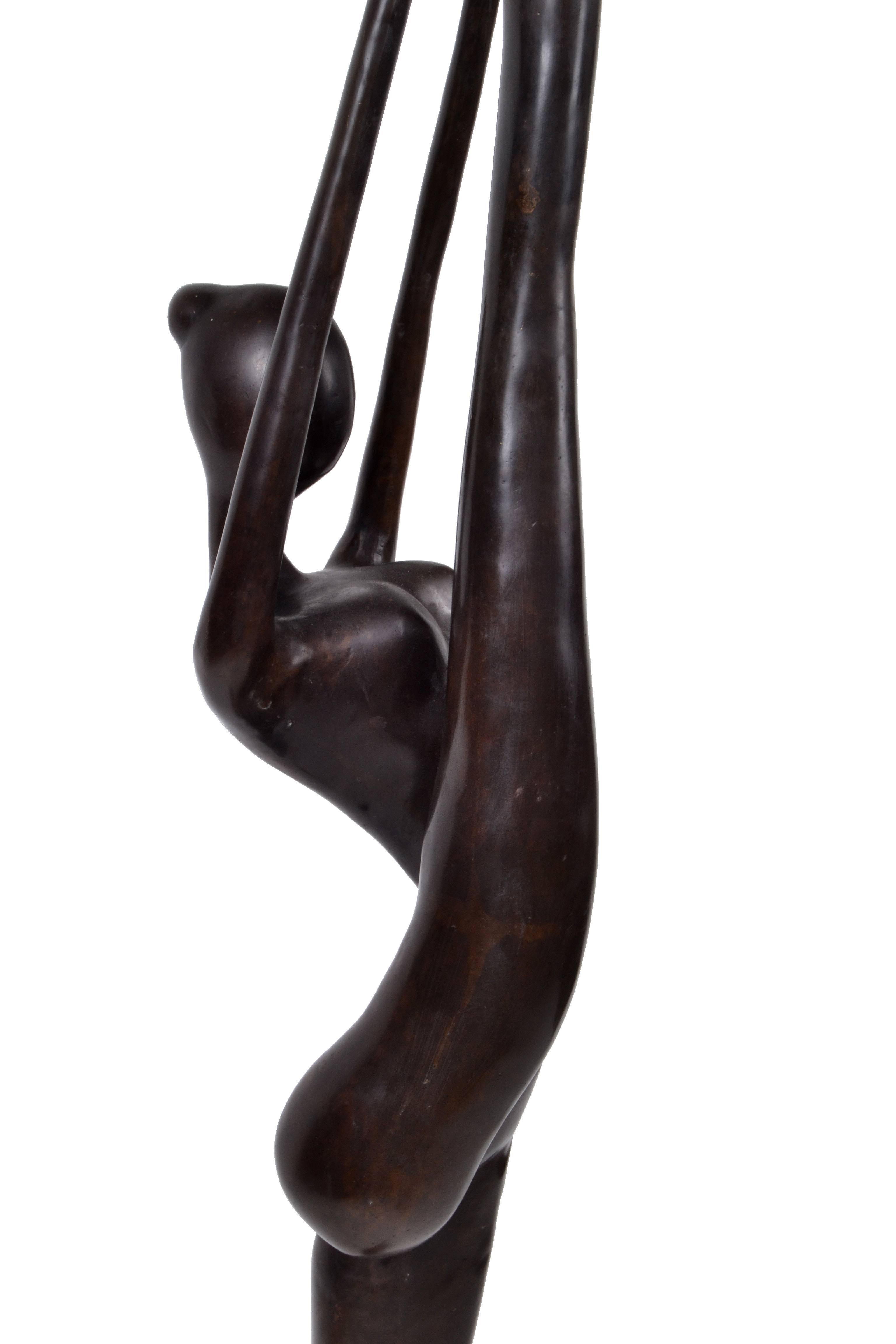 Mid-Century Modern Signed Nude Female Bronze Dancer Sculpture