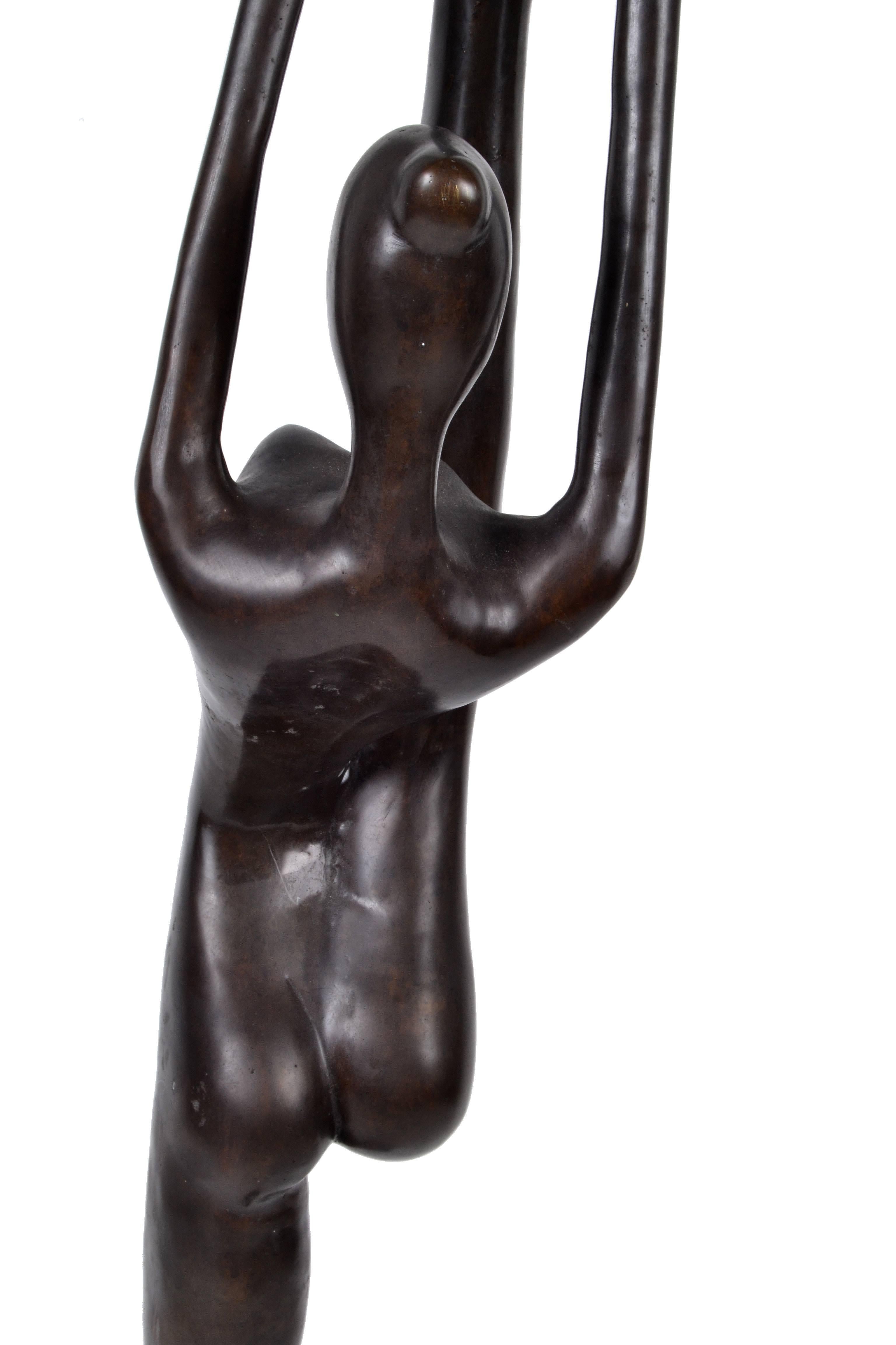 20th Century Signed Nude Female Bronze Dancer Sculpture