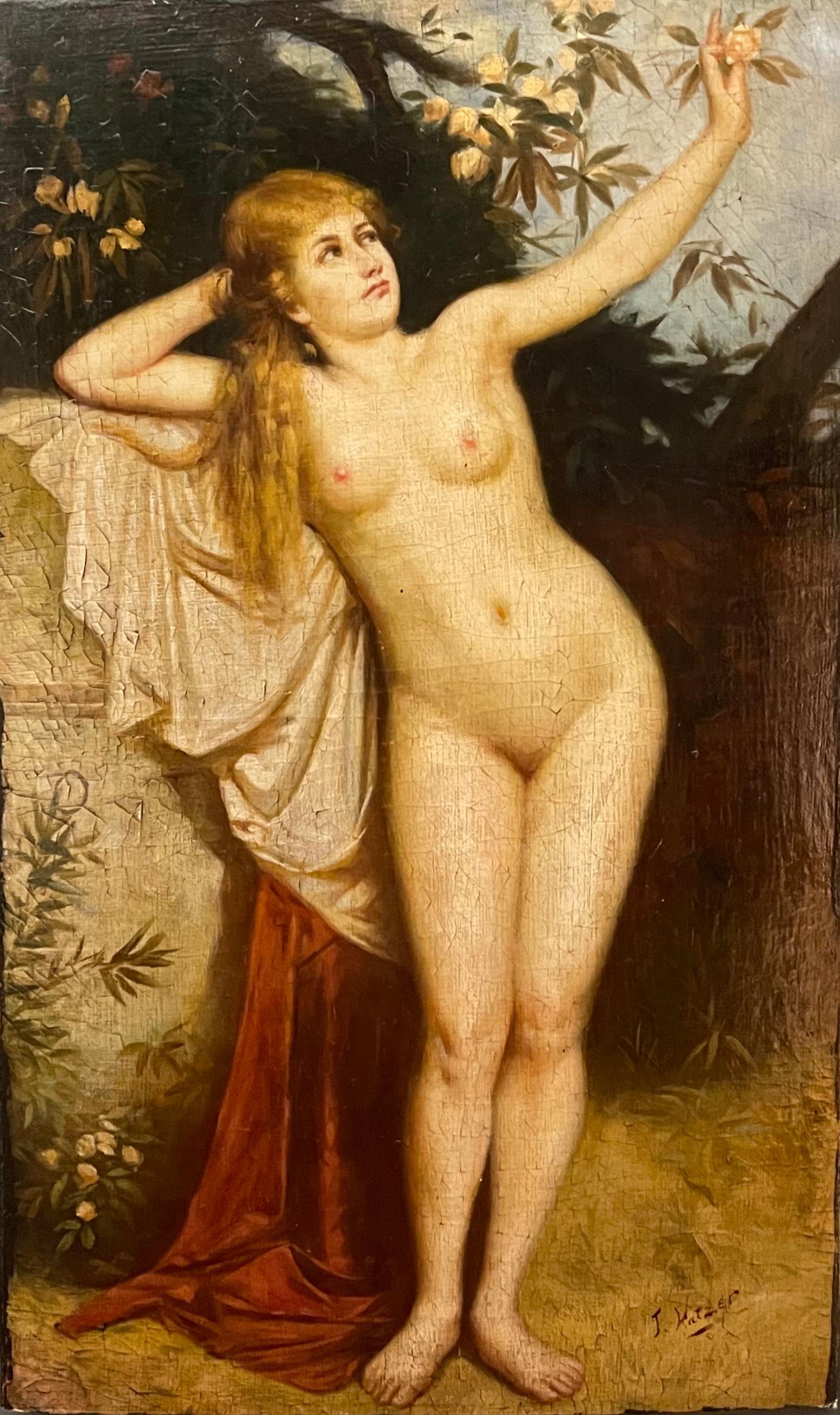 Wood  Period Anton Katzer Signed Nude Painting 
