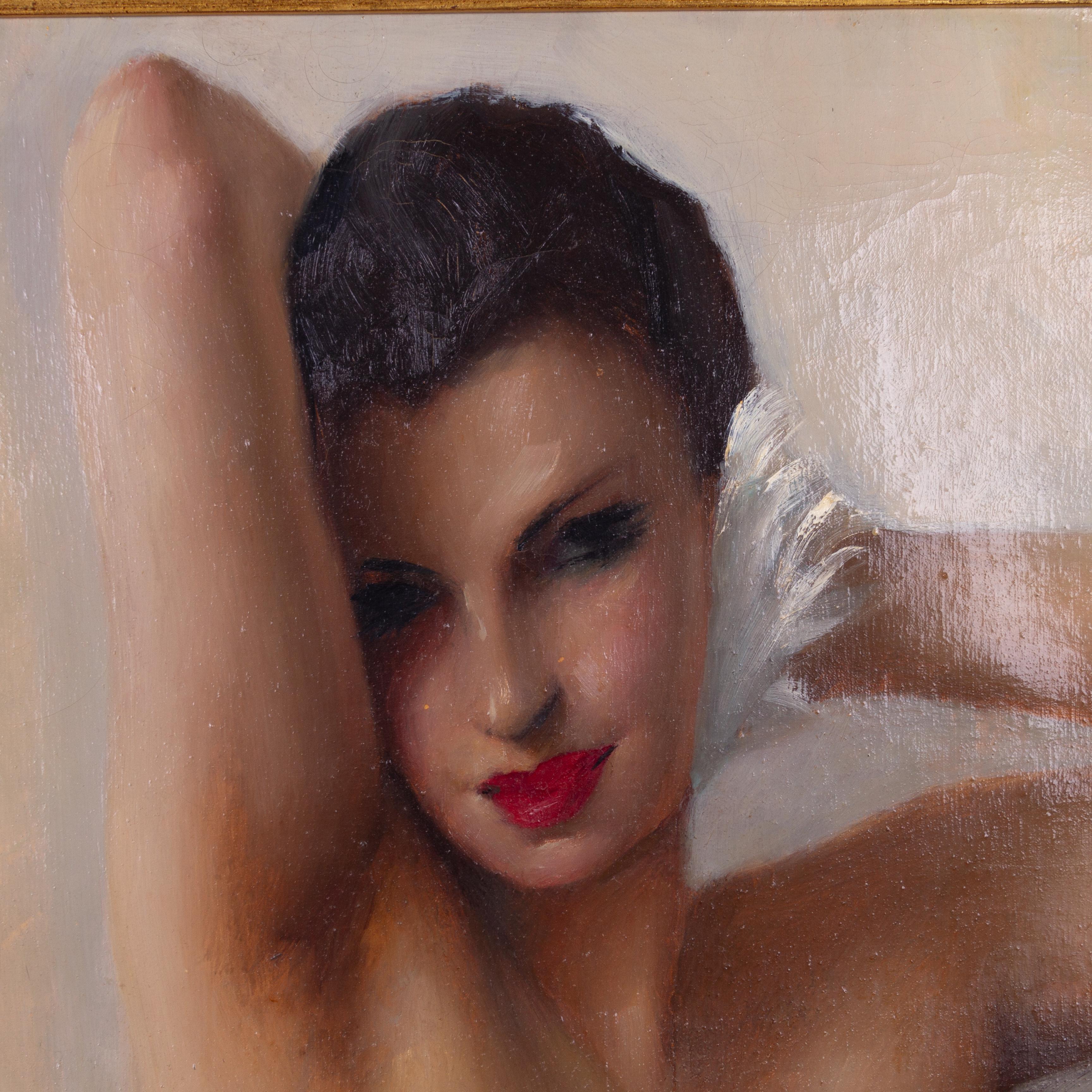 20th Century Signed Nude Portrait Oil Painting   For Sale
