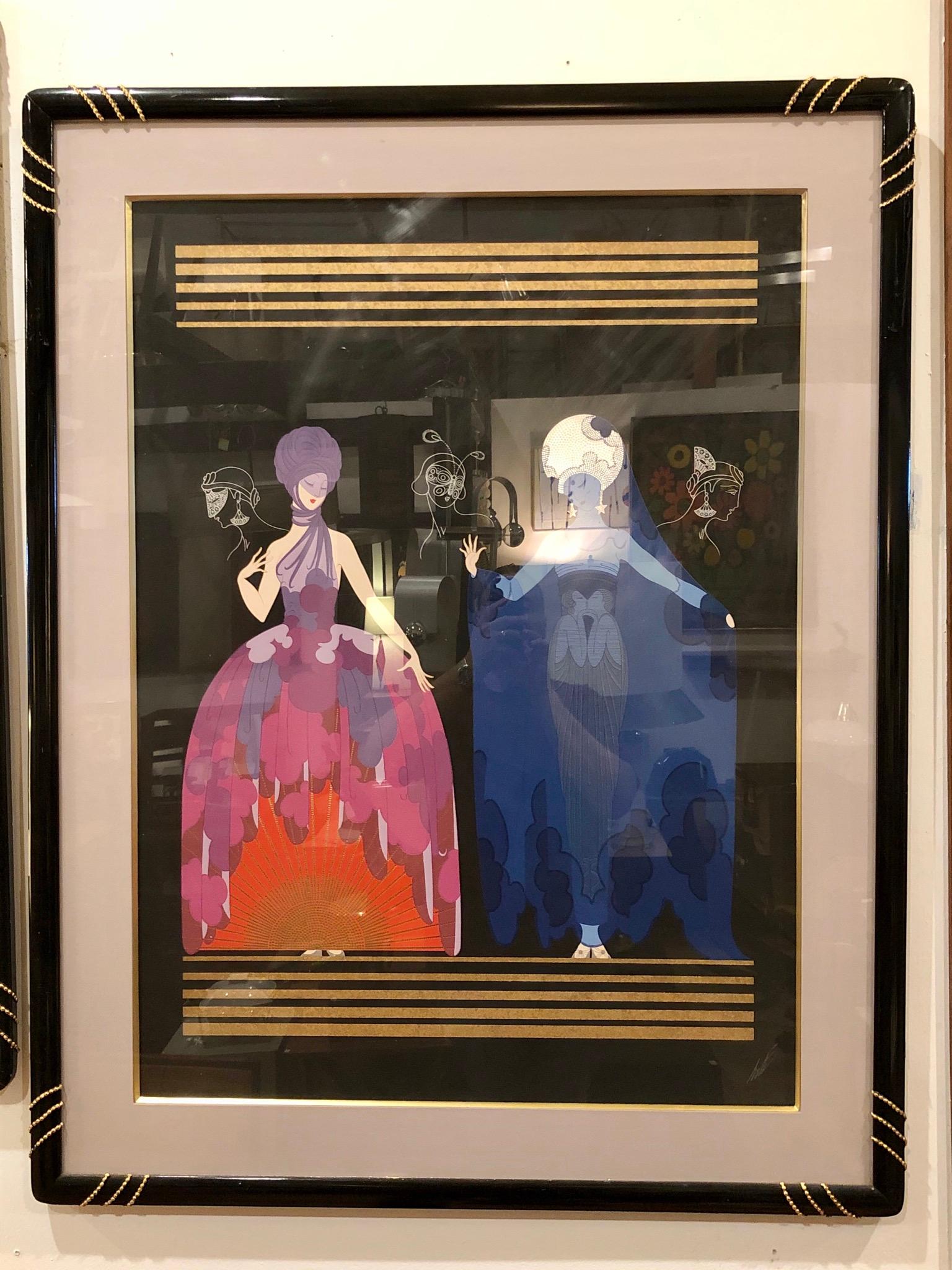 A beautiful large serigraph by Erté circa 1980s, framed with plexiglass, circa 1980s.