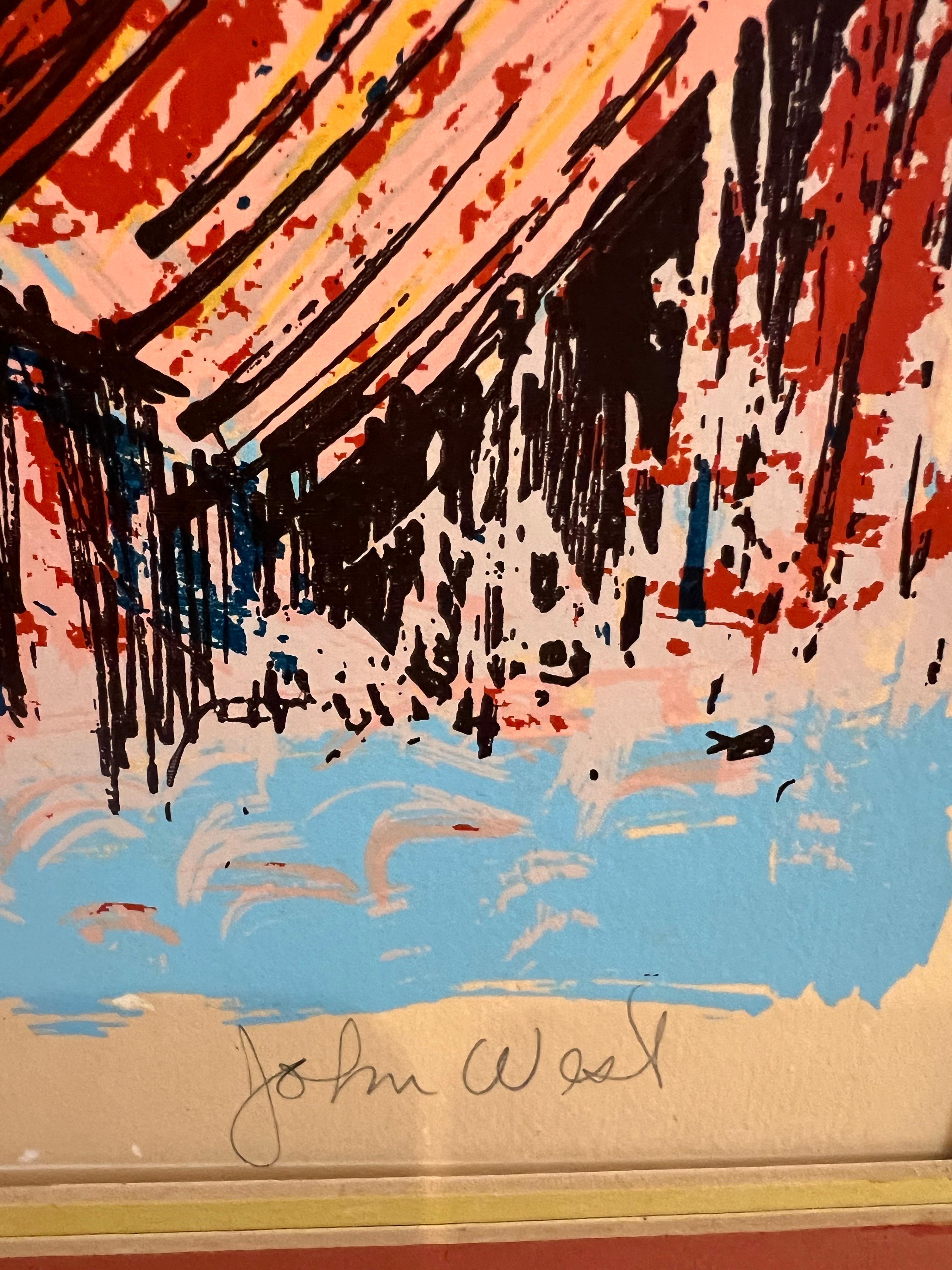 20ième siècle Lithographie originale numérotée et signée de l'artiste californien John West 90/100 en vente