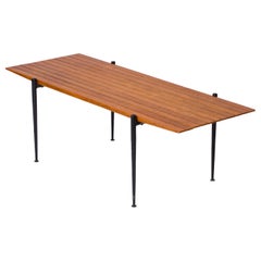 Signed Oak Slats & Lacquered Steel Coffe Table by P. Verdurier - France 1960's