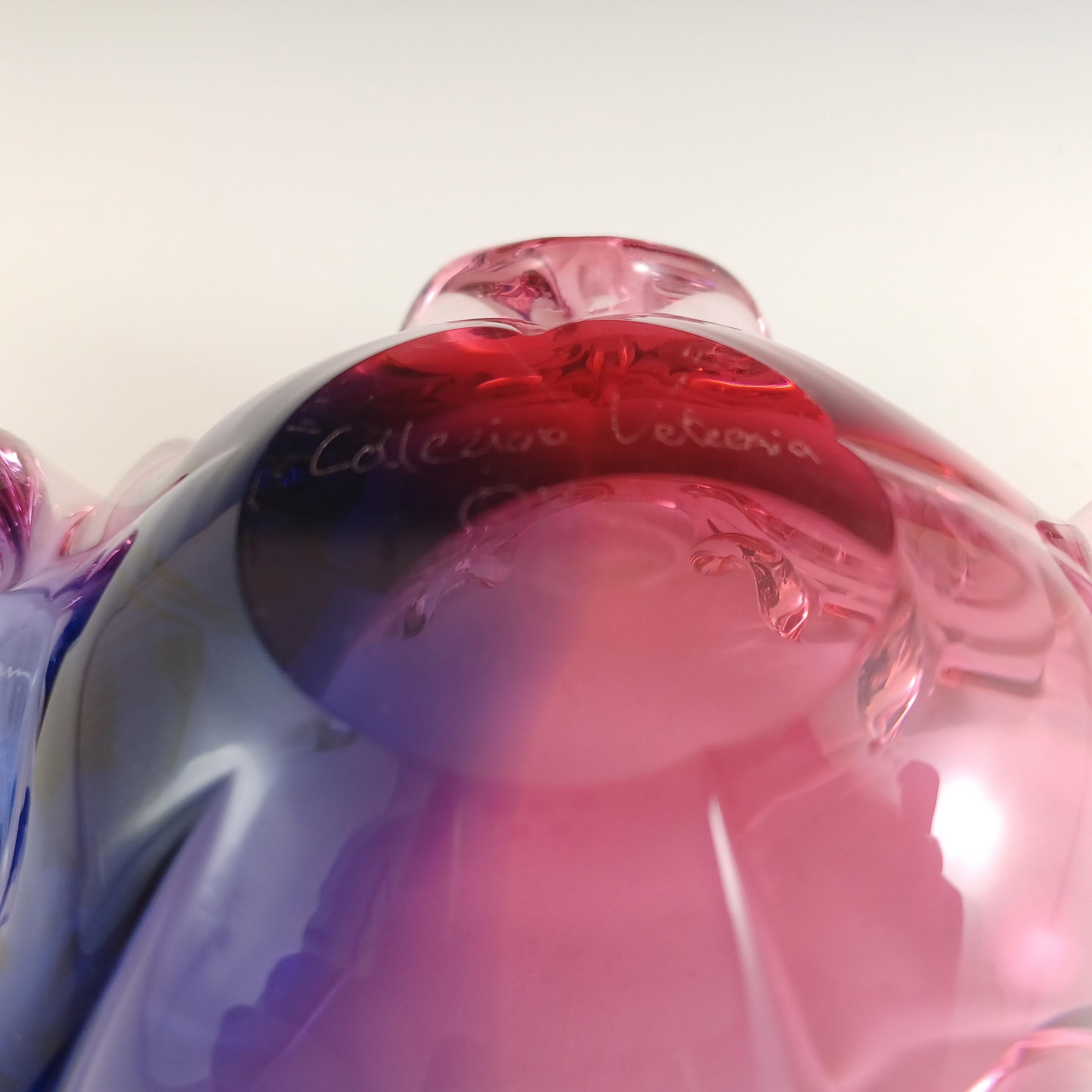 SIGNED Oball Murano Pink & Blue Glass Organic Ashtray Bowl 3