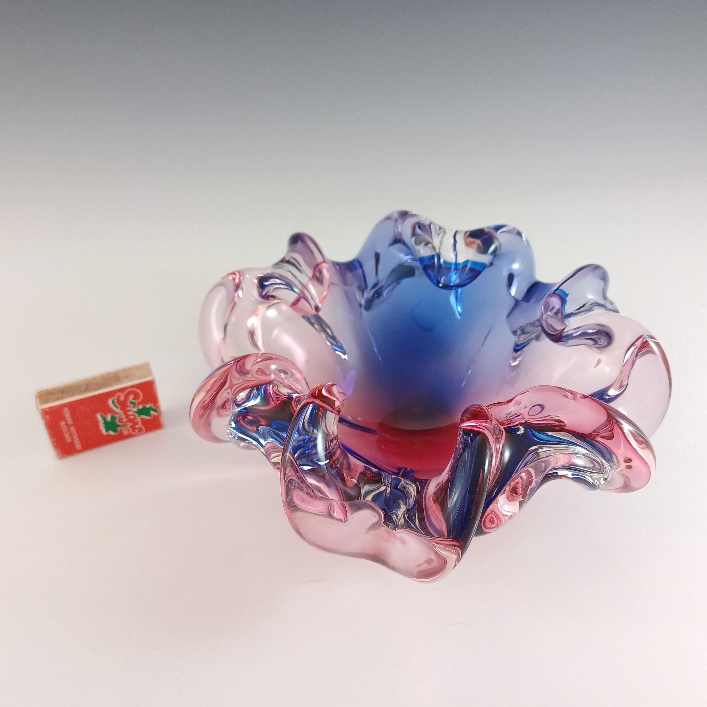 SIGNED Oball Murano Pink & Blue Glass Organic Ashtray Bowl 4