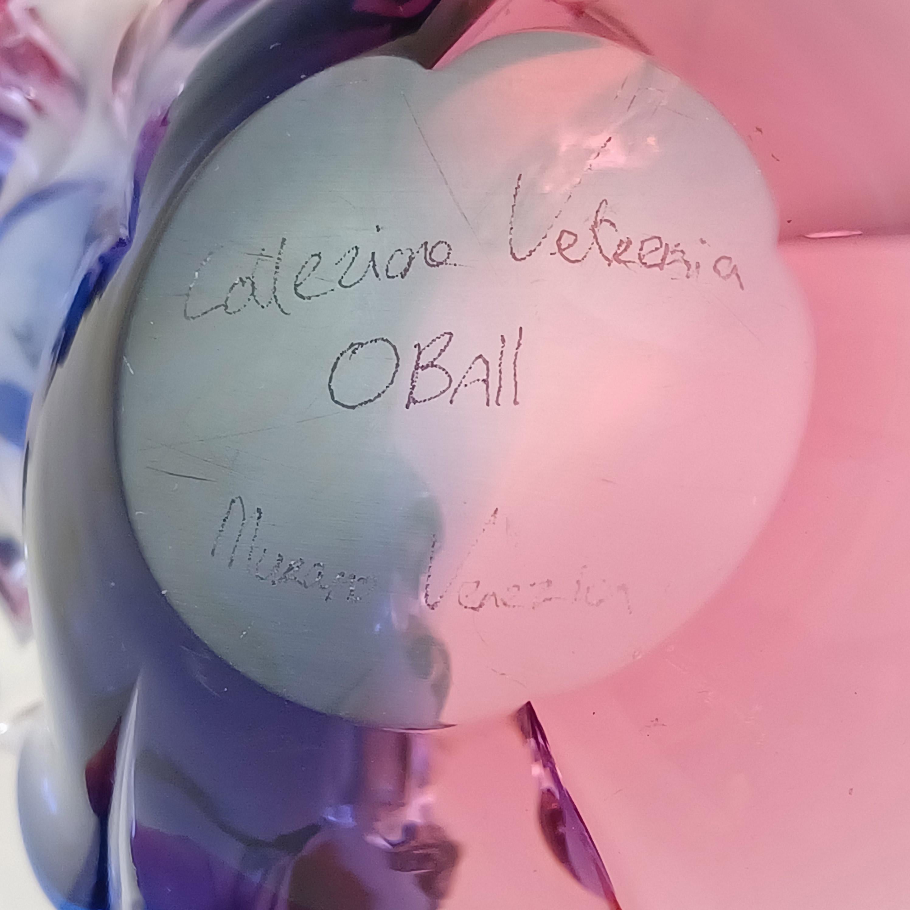Mid-Century Modern SIGNED Oball Murano Pink & Blue Glass Organic Ashtray Bowl