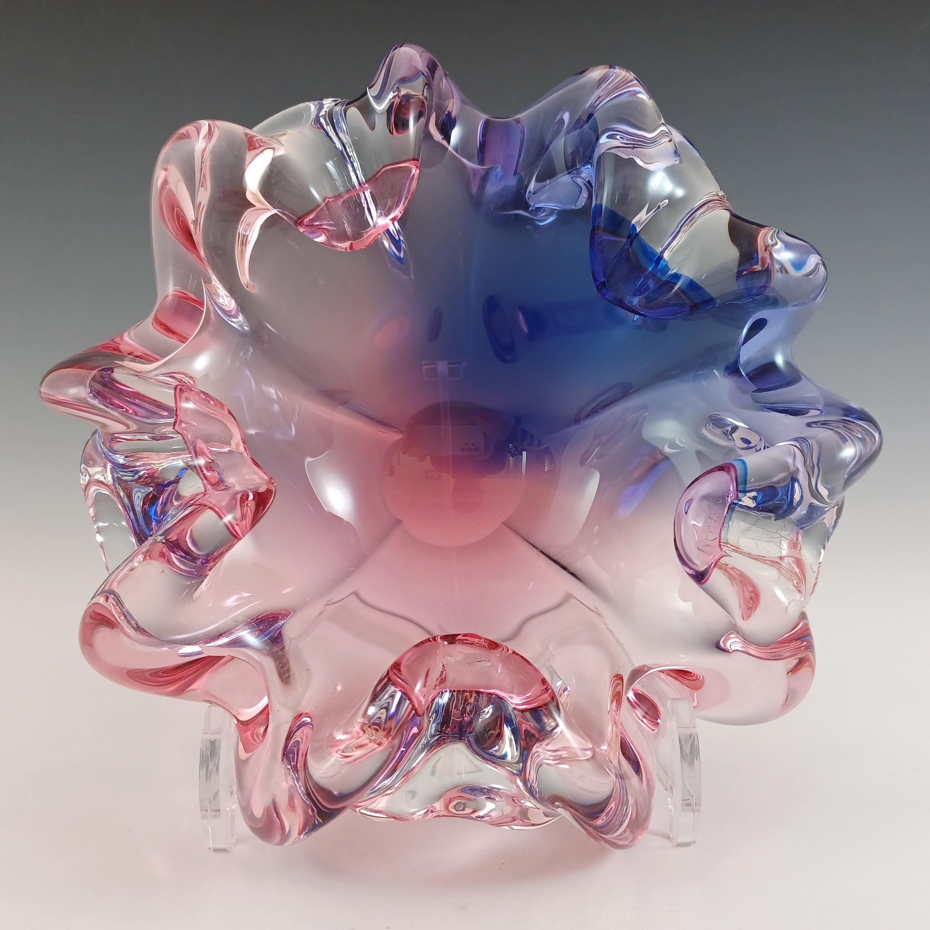 Italian SIGNED Oball Murano Pink & Blue Glass Organic Ashtray Bowl