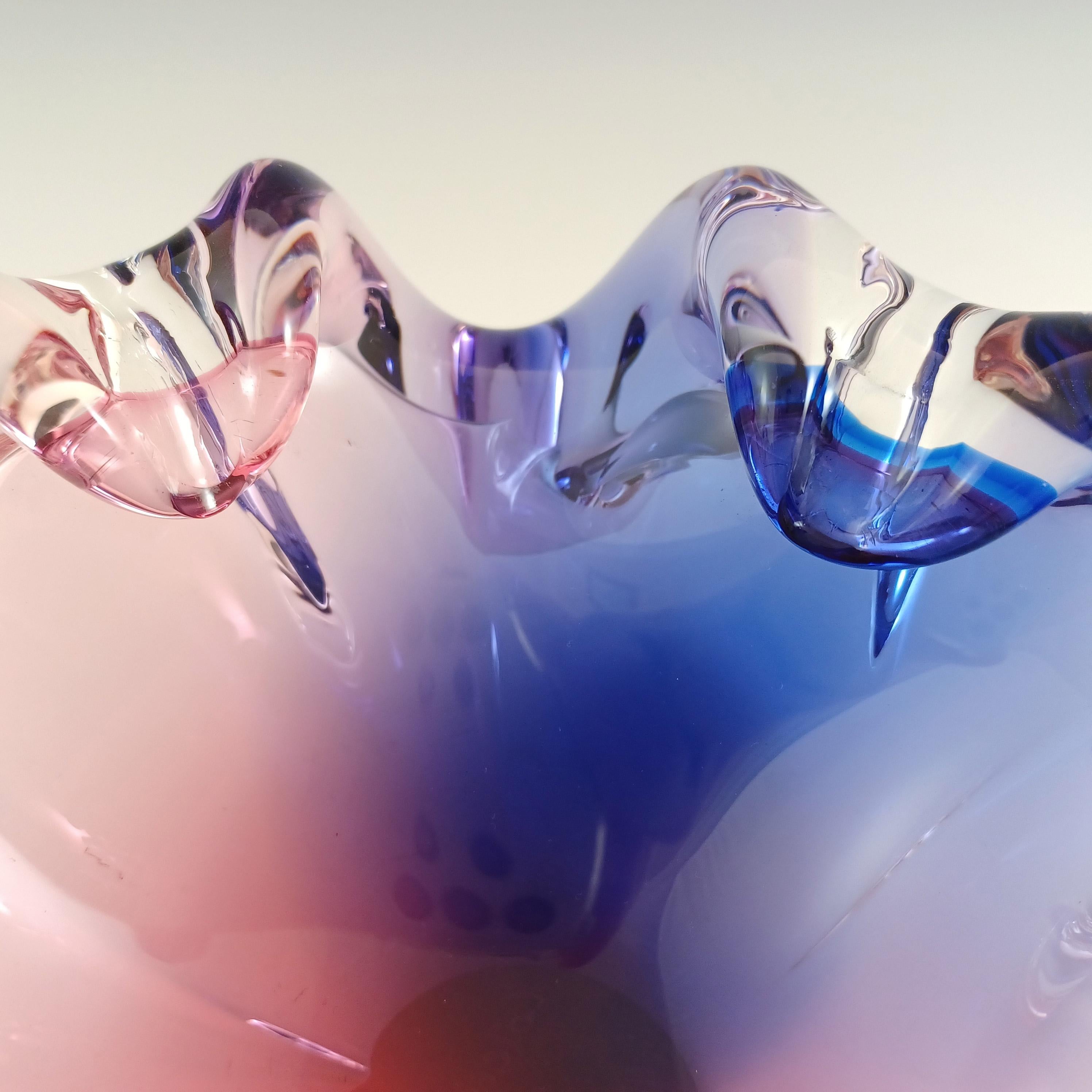 Hand-Crafted SIGNED Oball Murano Pink & Blue Glass Organic Ashtray Bowl