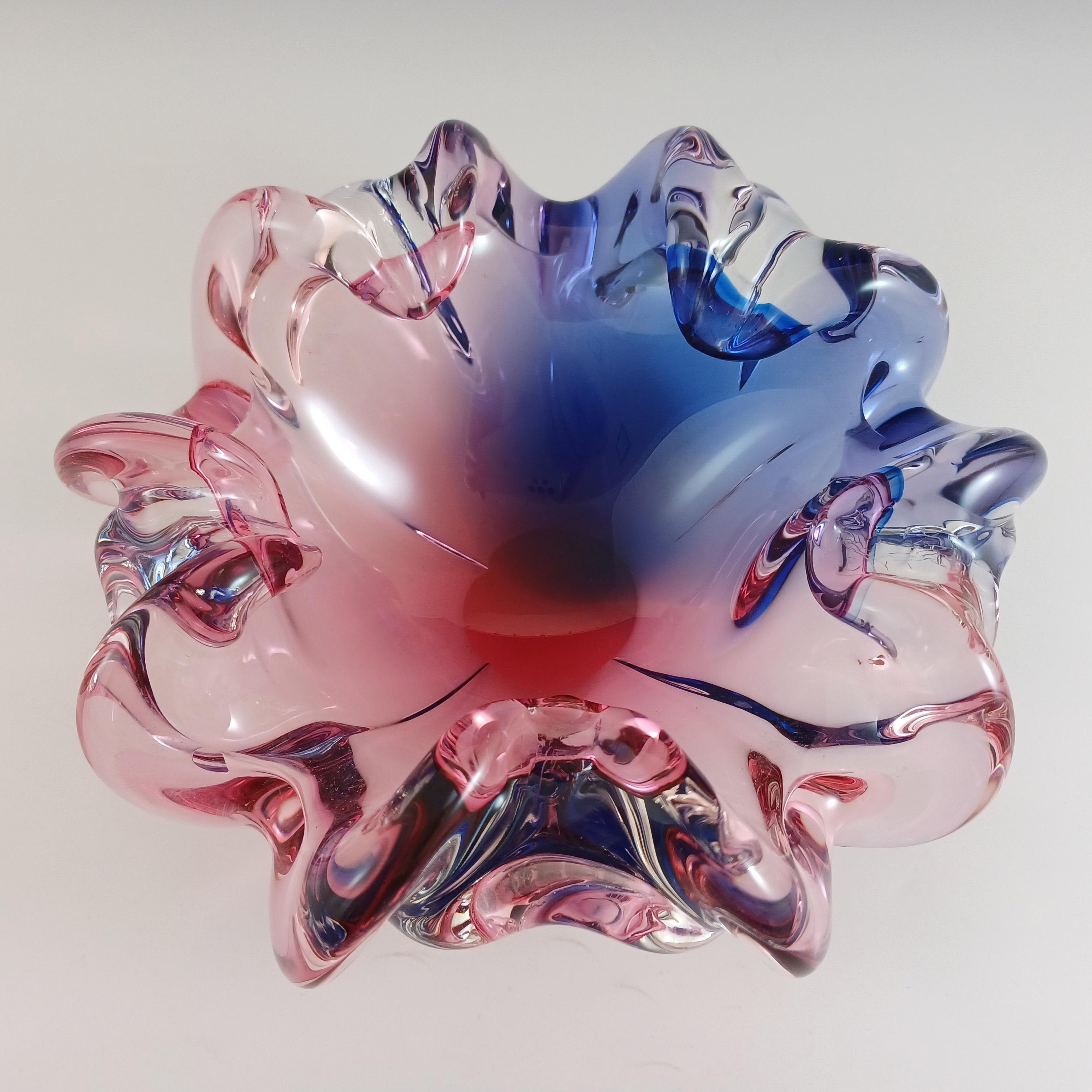 SIGNED Oball Murano Pink & Blue Glass Organic Ashtray Bowl In Good Condition In Bolton, GB