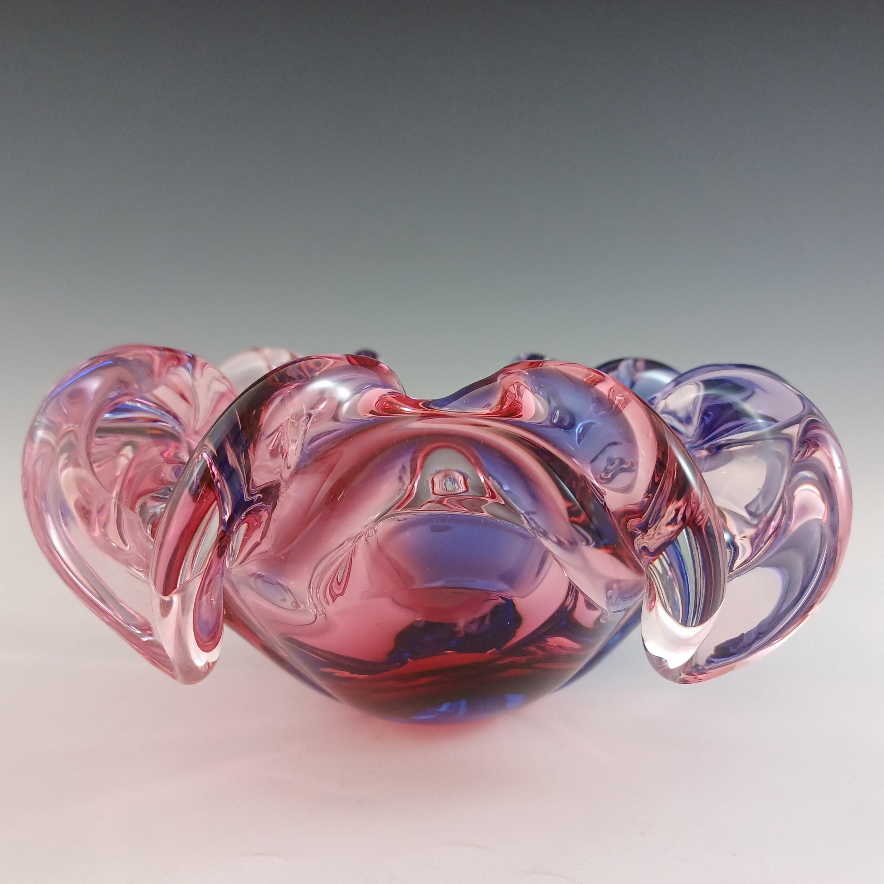 20th Century SIGNED Oball Murano Pink & Blue Glass Organic Ashtray Bowl
