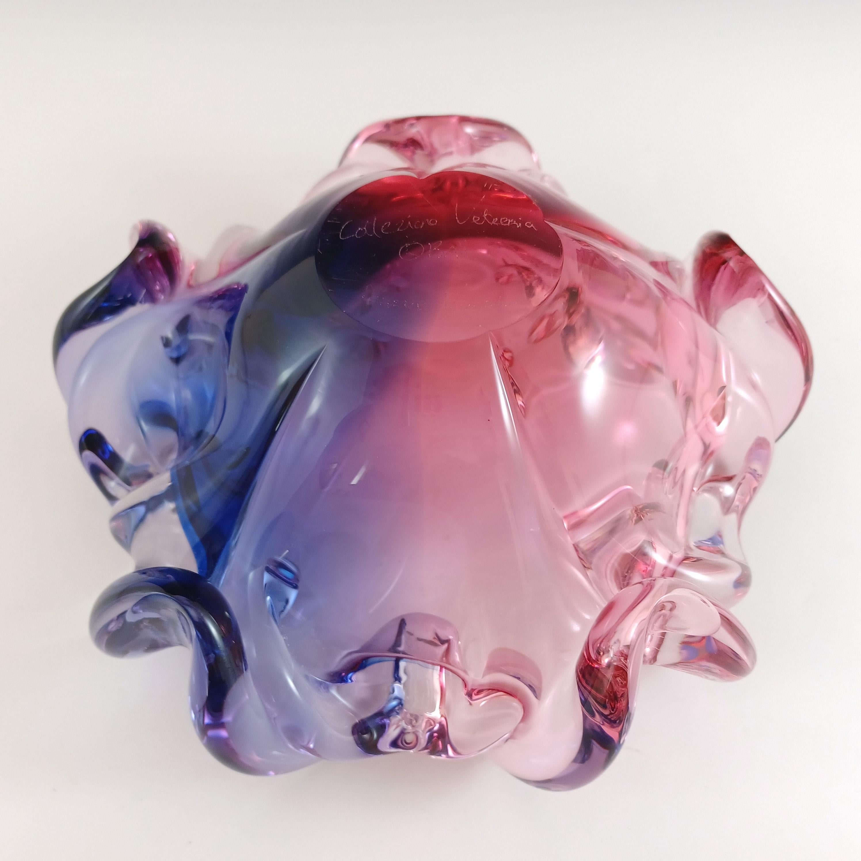 SIGNED Oball Murano Pink & Blue Glass Organic Ashtray Bowl 2