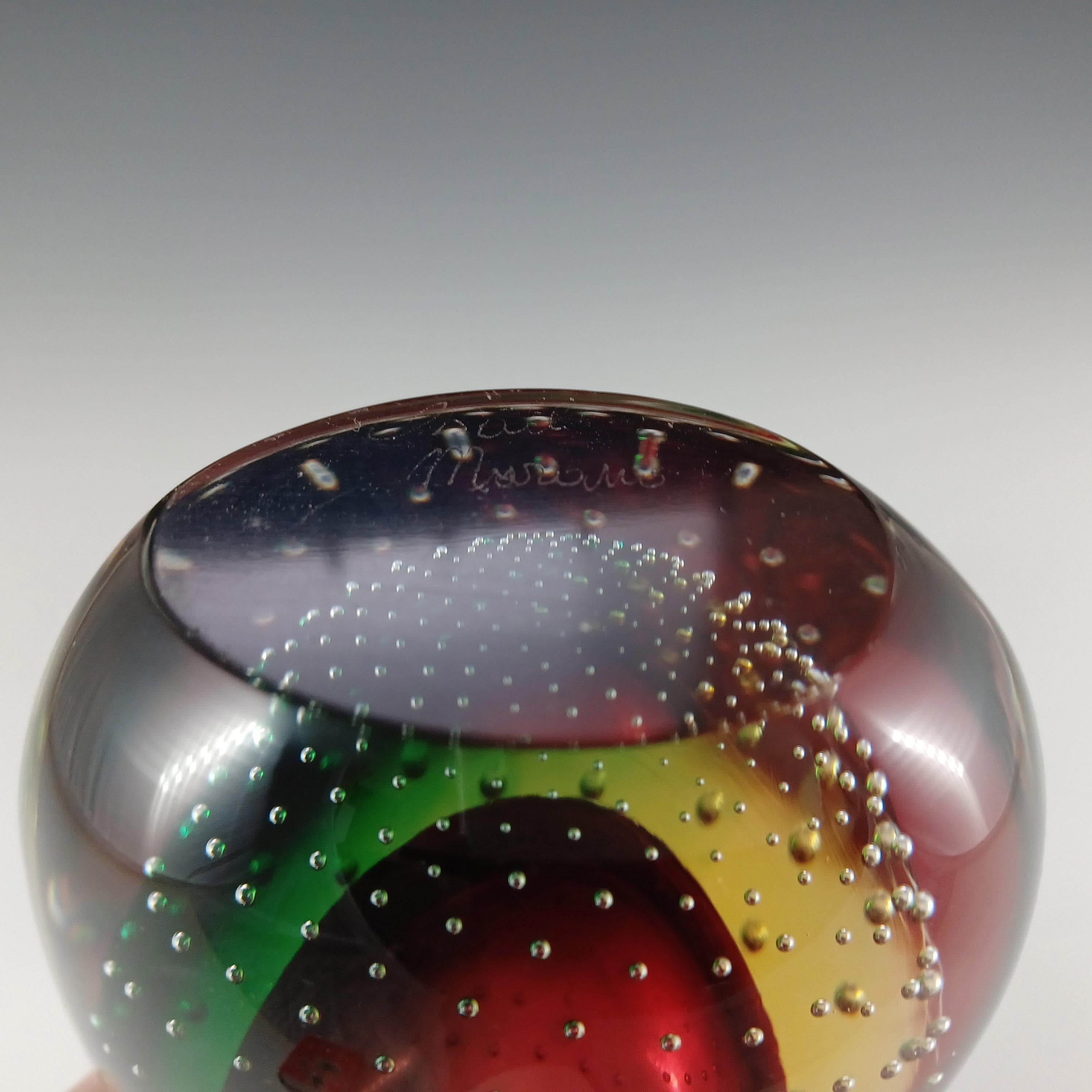 SIGNED Oball Murano Red, Green & Yellow Sommerso Glass Vase For Sale 3