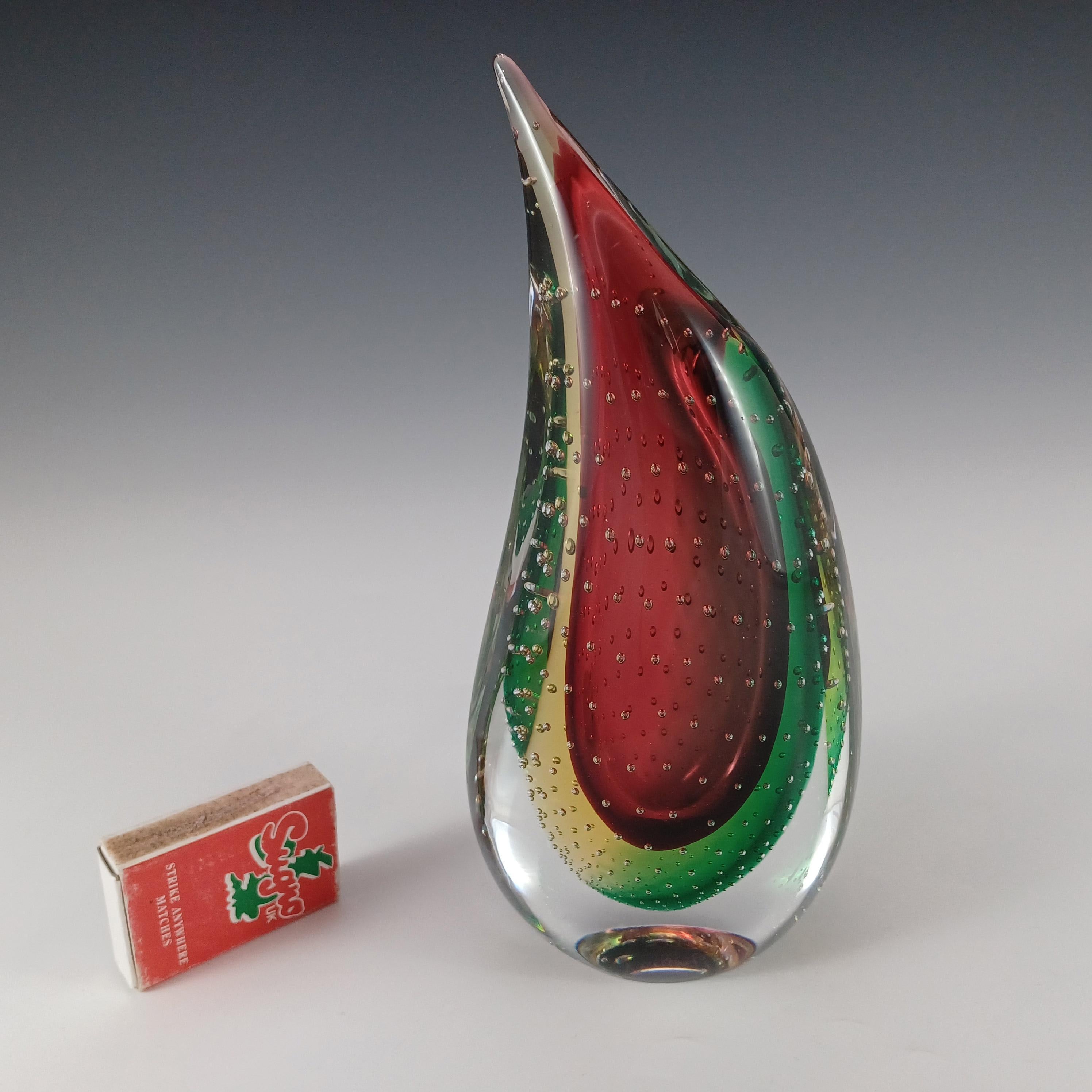 SIGNED Oball Murano Red, Green & Yellow Sommerso Glass Vase For Sale 4