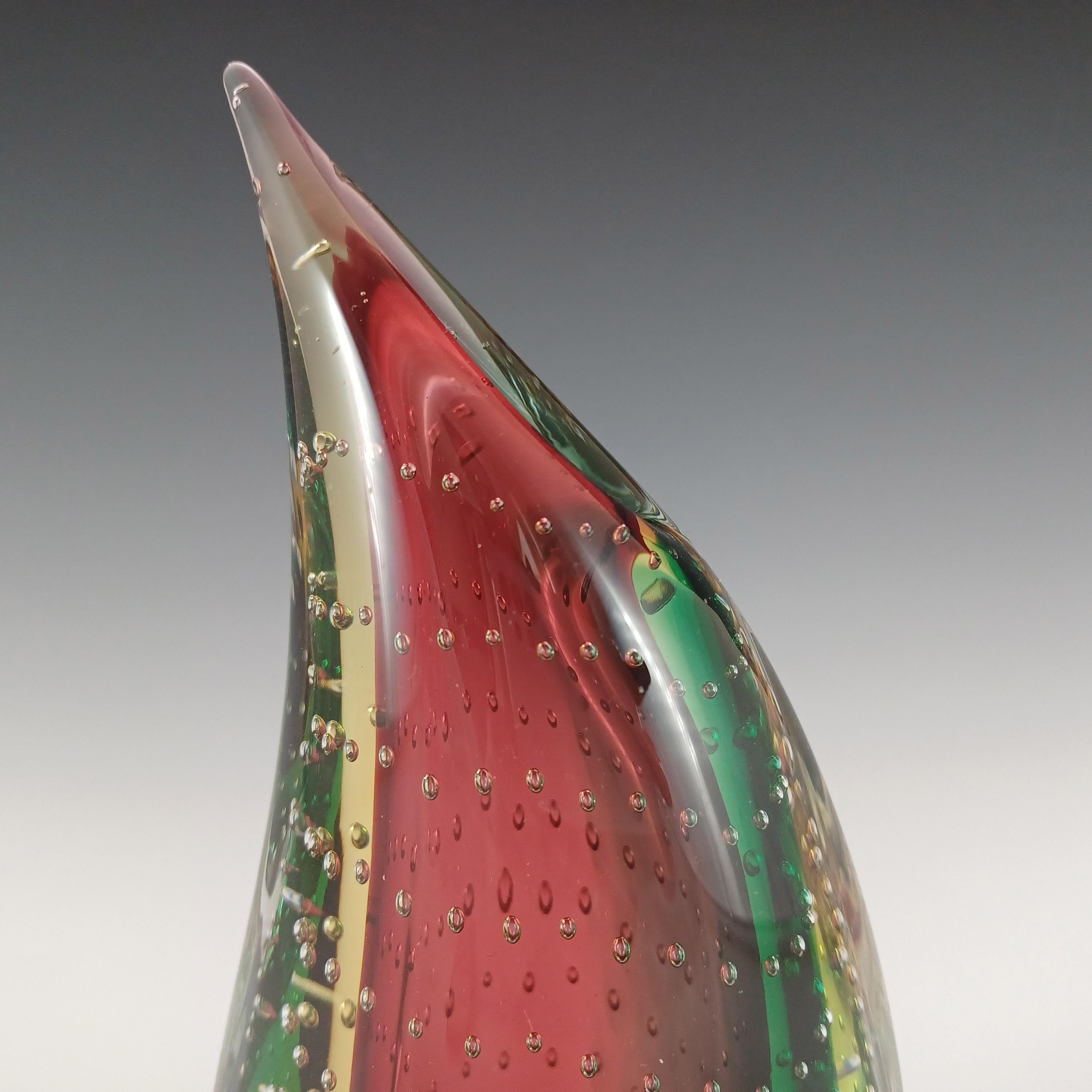 SIGNED Oball Murano Red, Green & Yellow Sommerso Glass Vase In Good Condition For Sale In Bolton, GB
