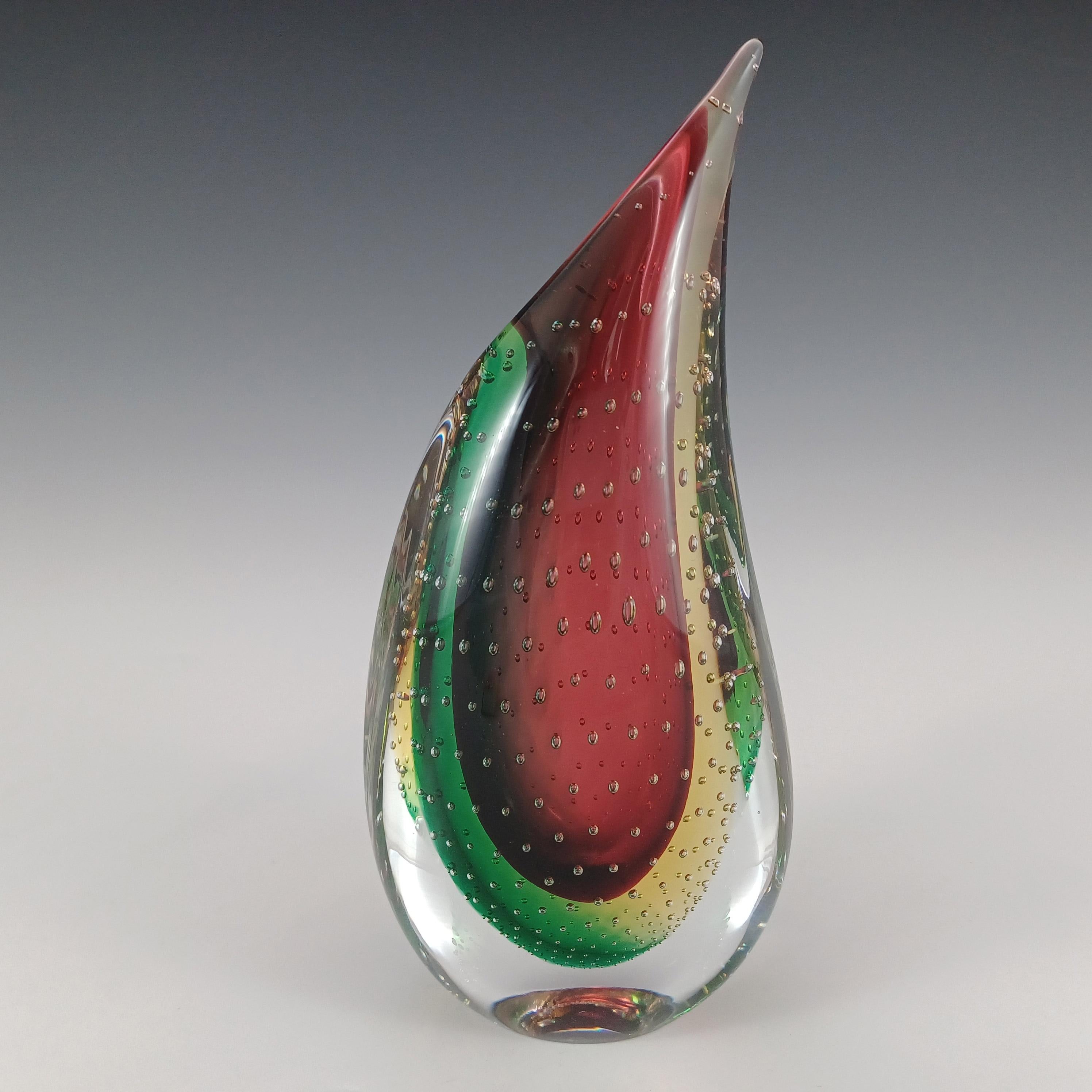 SIGNED Oball Murano Red, Green & Yellow Sommerso Glass Vase For Sale 1