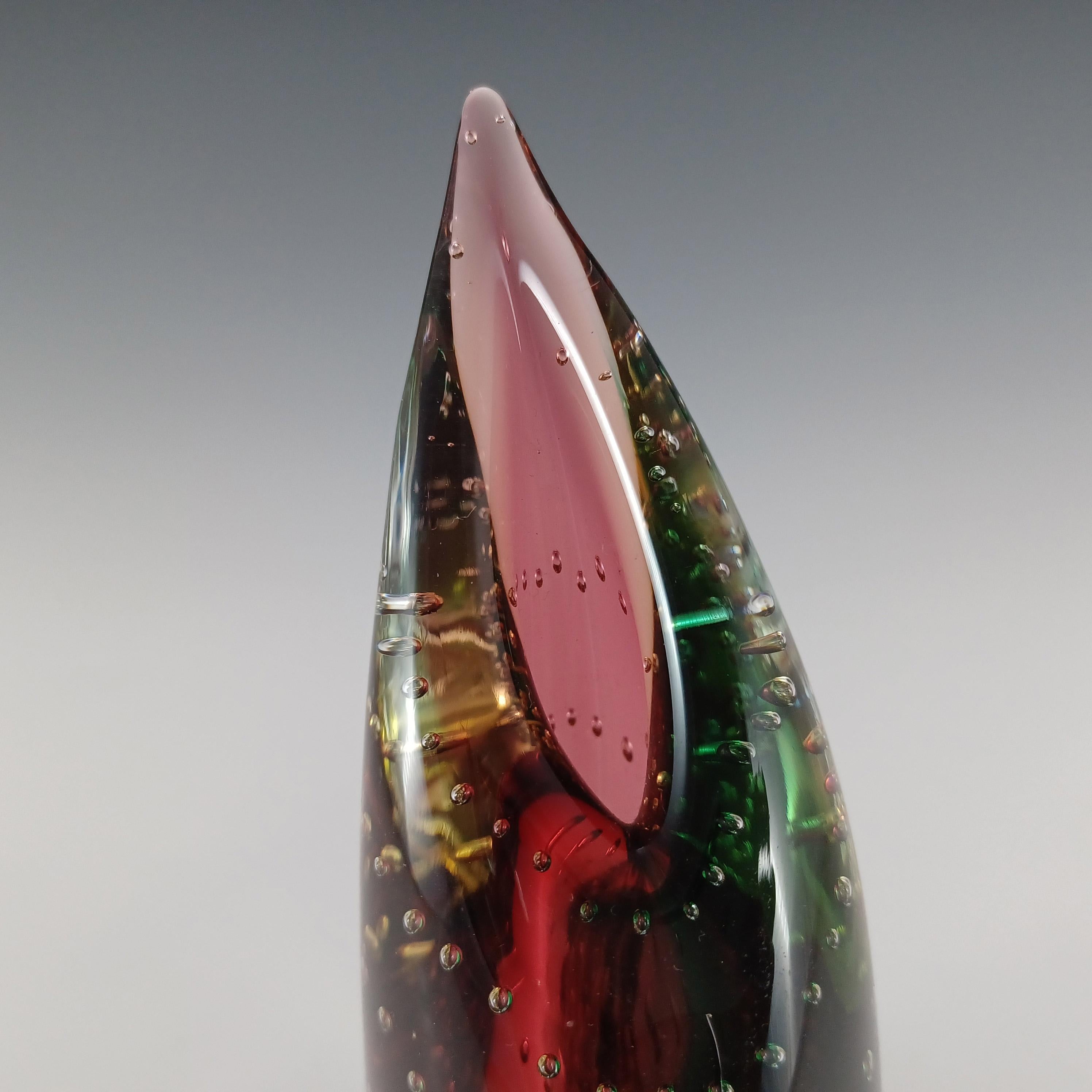 SIGNED Oball Murano Red, Green & Yellow Sommerso Glass Vase For Sale 2