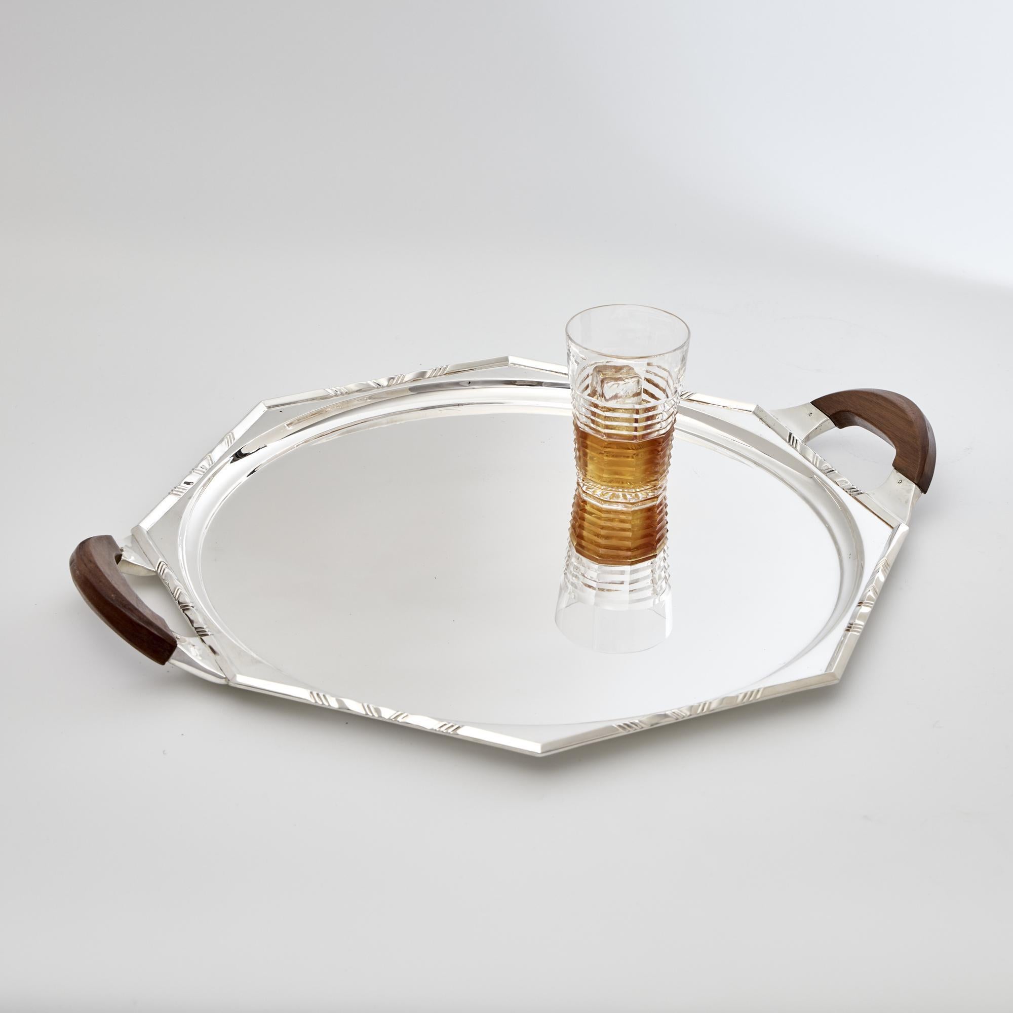 Signed octagonal Art Deco silver serving tray For Sale 2