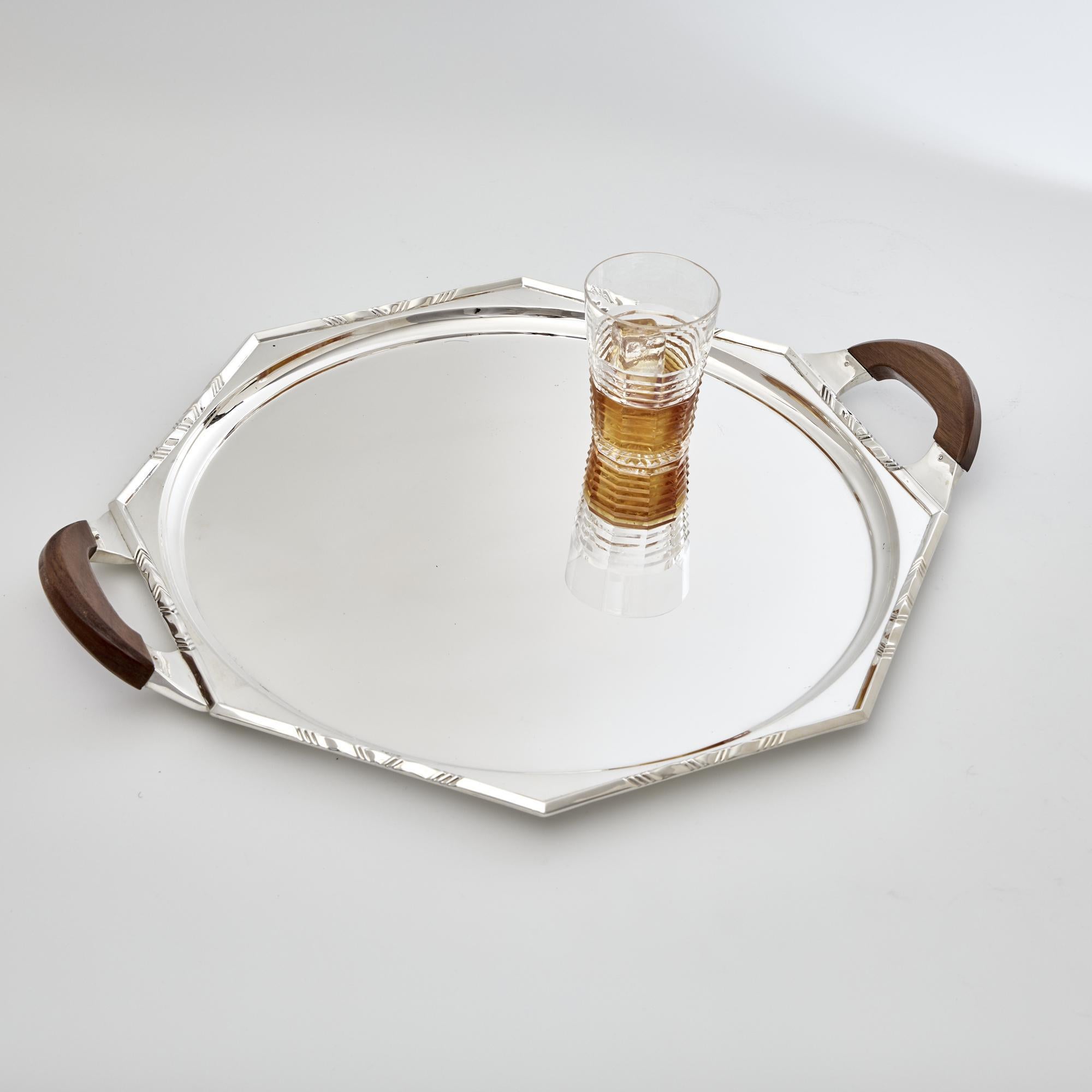 Signed octagonal Art Deco silver serving tray For Sale 3