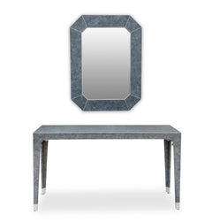 Miroir mural à motif de mosaïque en marbre incrusté et table console étroite signée Oggetti
