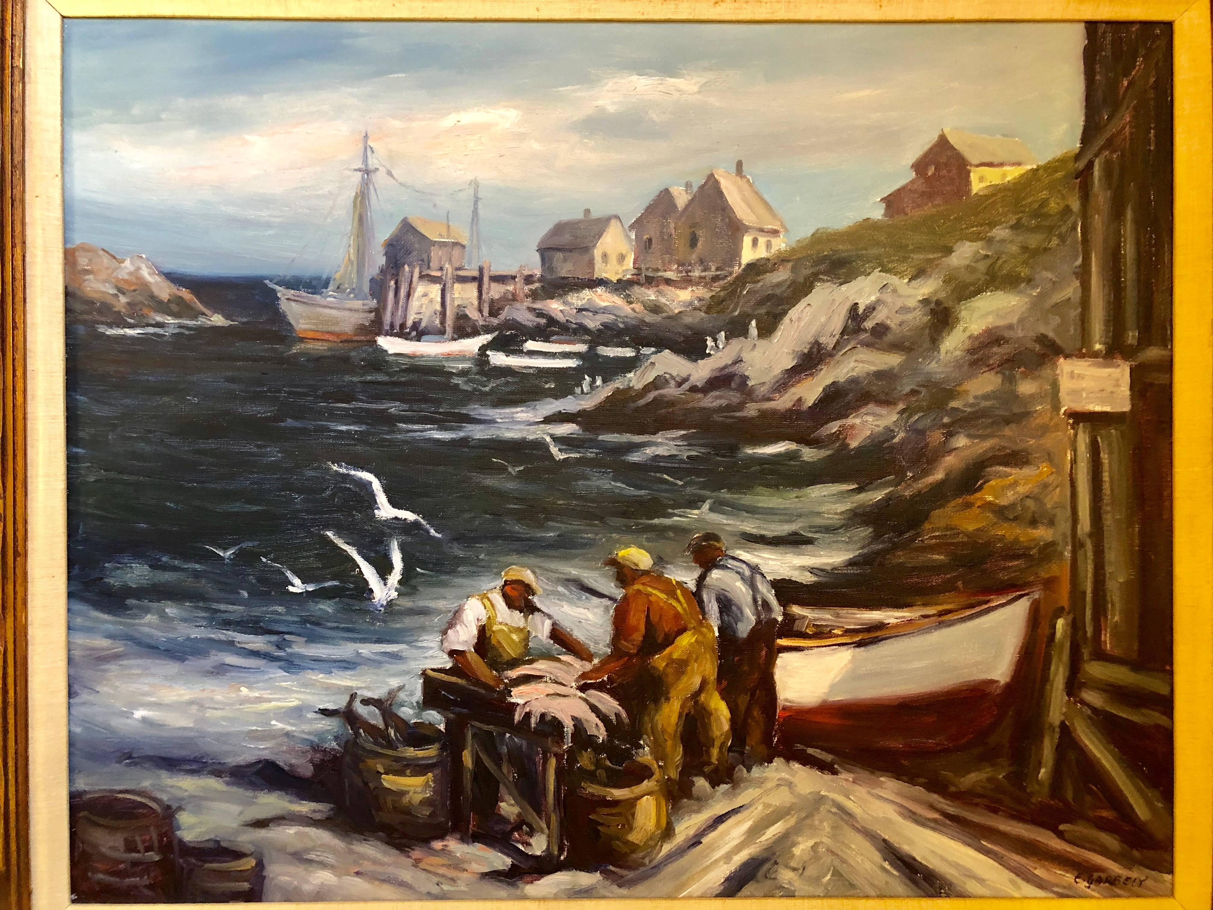 Signed oil on canvas by T. Garbely Harbor scene. A wonderfully detained framed oil on canvas by this listed artist.
Biography Edward Garbely
Edward Garbely (1908-1999)
Edward Garbely was born on August 15, 1908 in Newark, New Jersey. He was best
