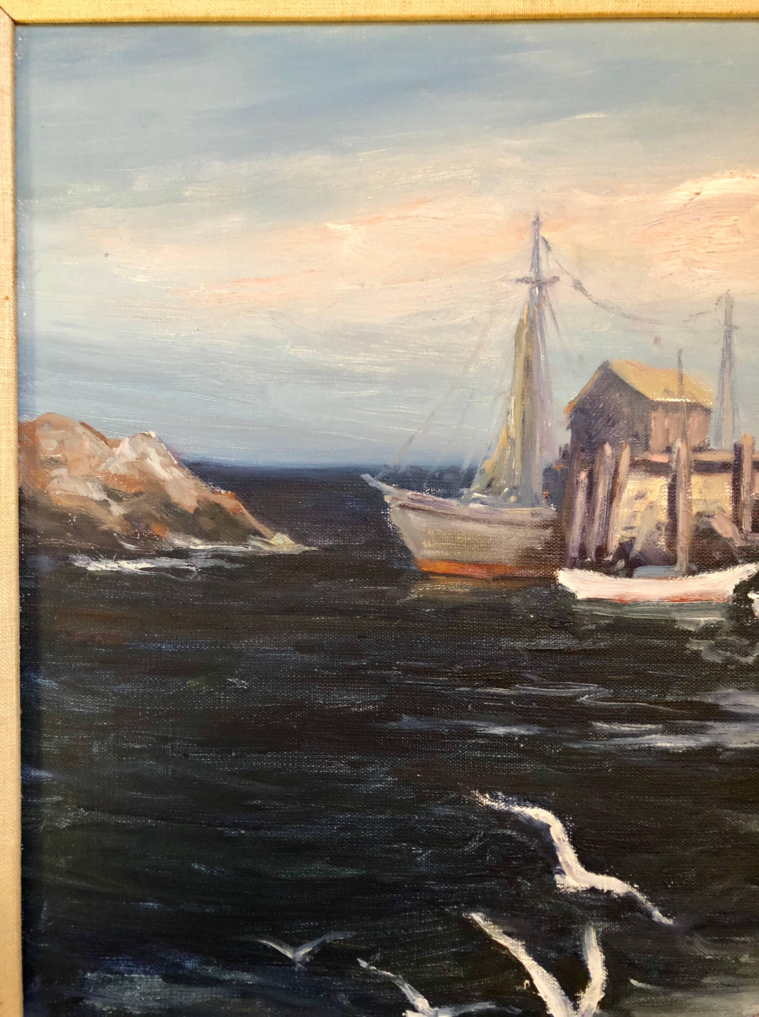 American Signed Oil on Canvas by Edward Garbely Harbor Scene