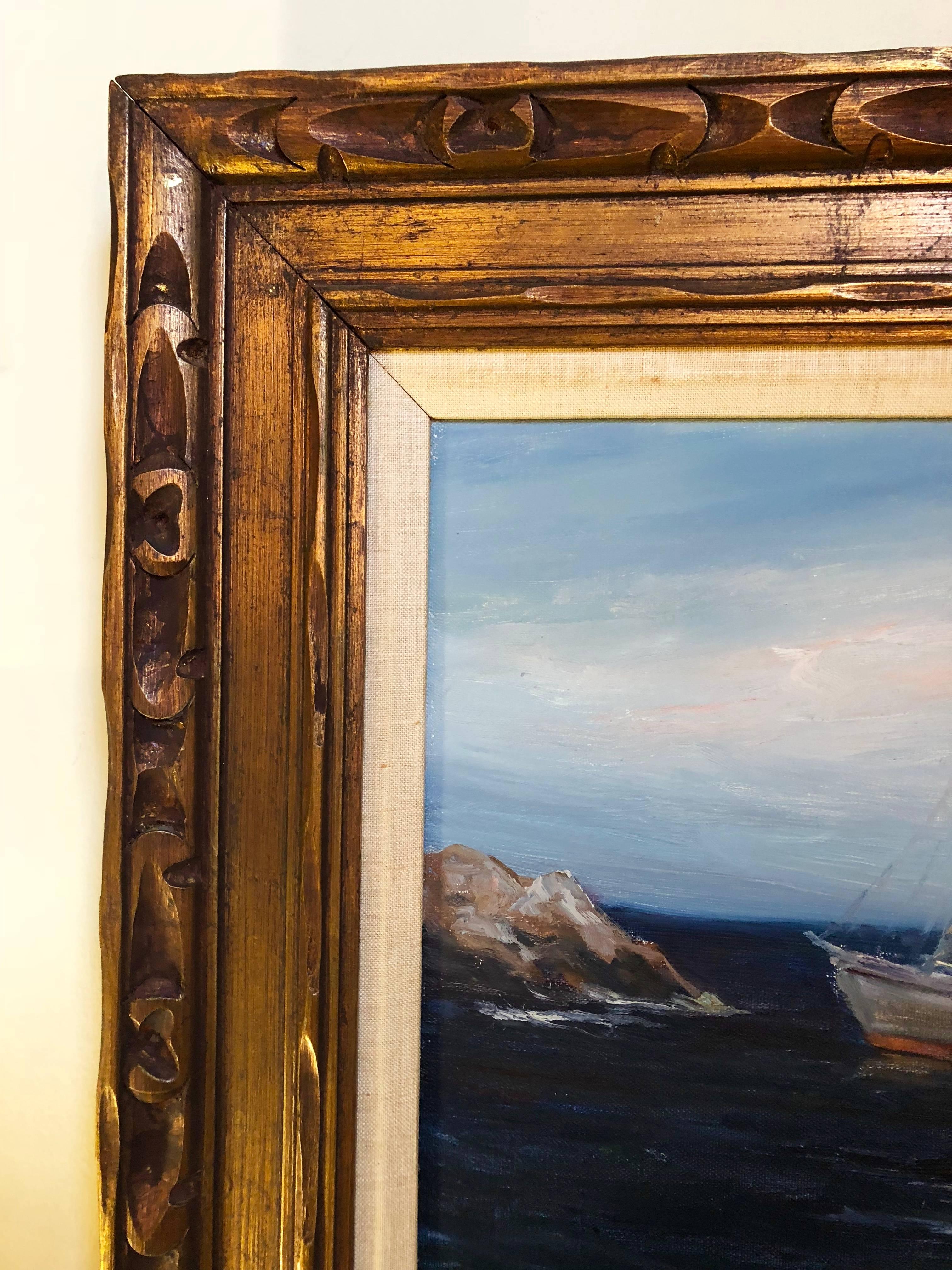 Signed Oil on Canvas by Edward Garbely Harbor Scene 3