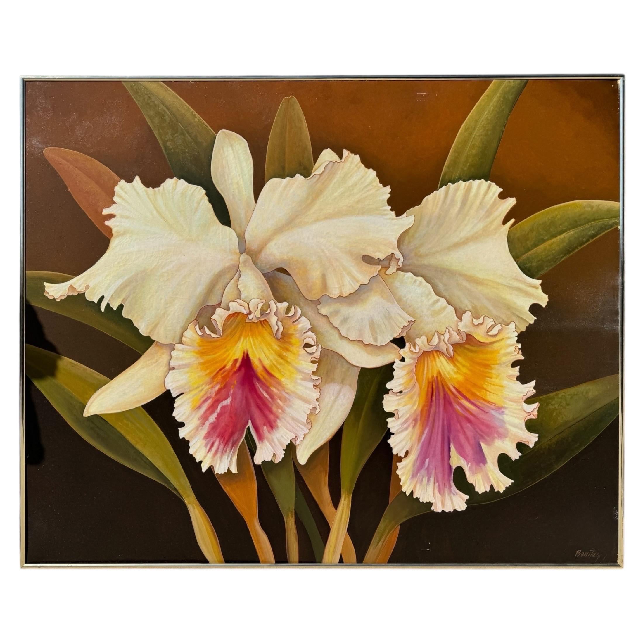 Huile sur toile signée Cattleya Mendelii Orchids