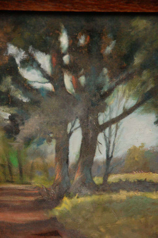 Peinture de paysage à l'huile sur toile signée intitulée 