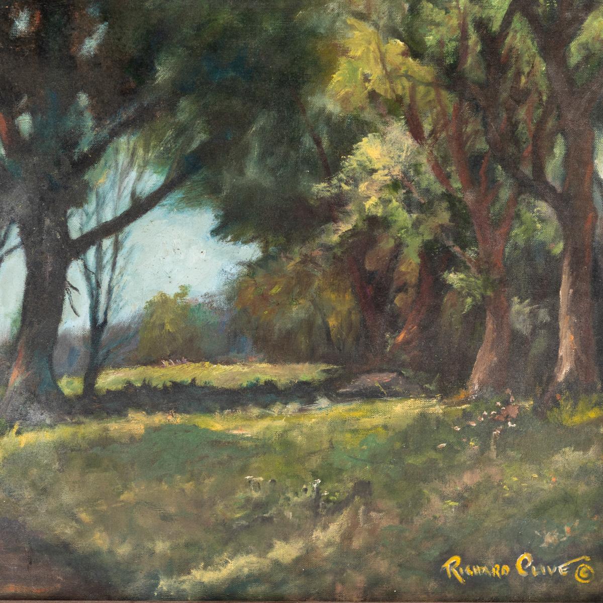 Américain Peinture à l'huile sur toile de paysage intitulée Sunny Sunday de Richard Olive:: signée en vente