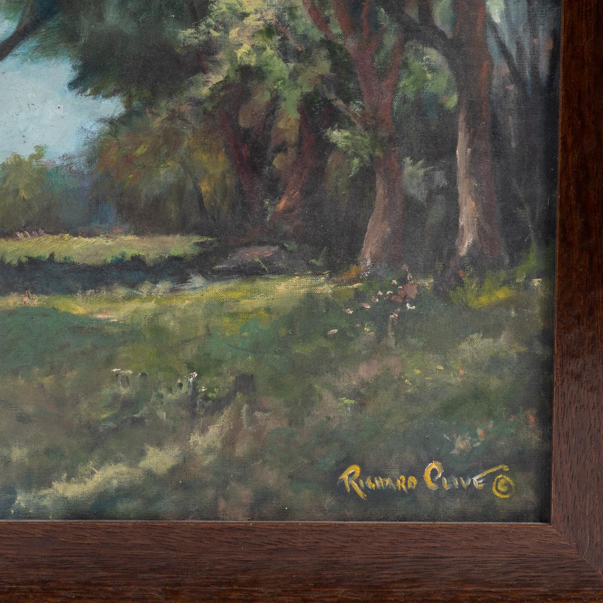 Peinture à l'huile sur toile de paysage intitulée Sunny Sunday de Richard Olive:: signée Excellent état - En vente à Los Angeles, CA