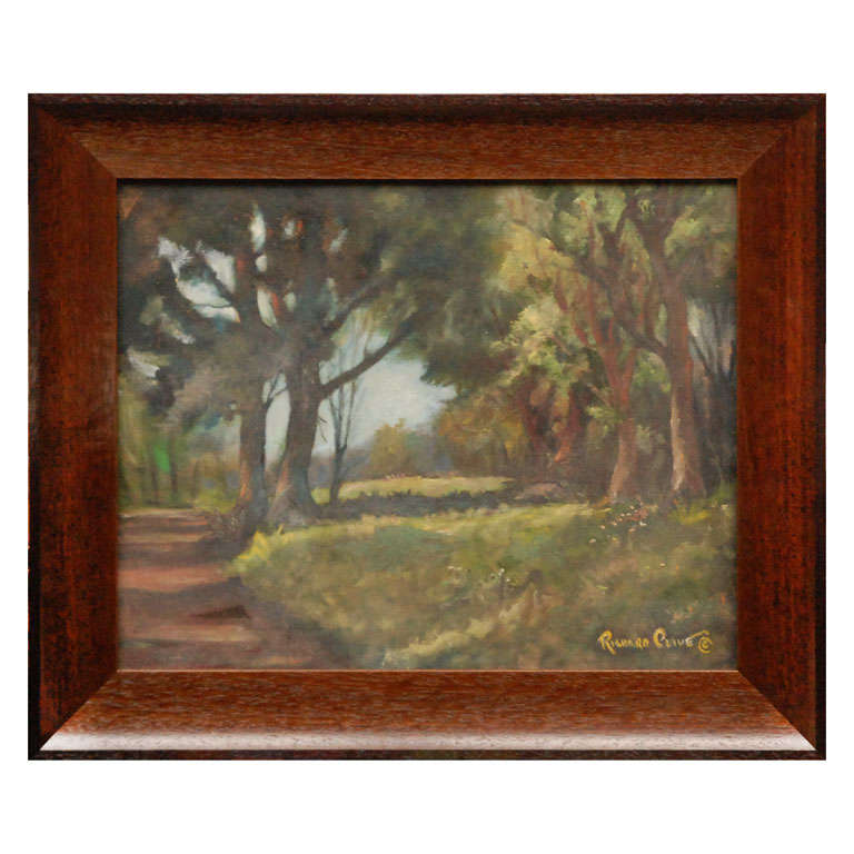 Peinture à l'huile sur toile de paysage intitulée Sunny Sunday de Richard Olive:: signée en vente 1