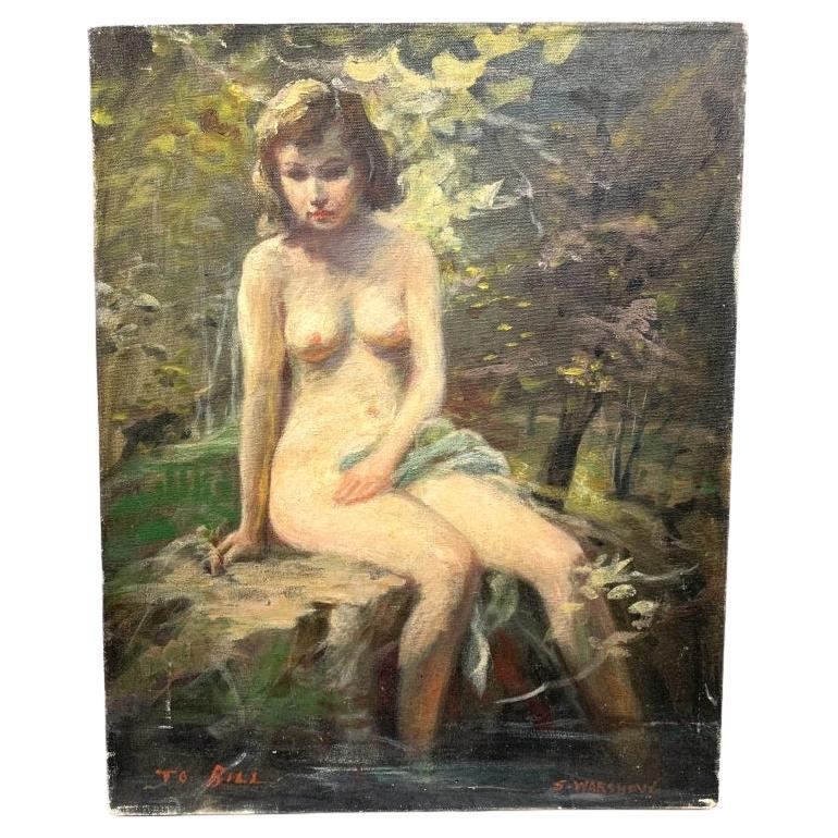 Huile sur toile signée d
un nu