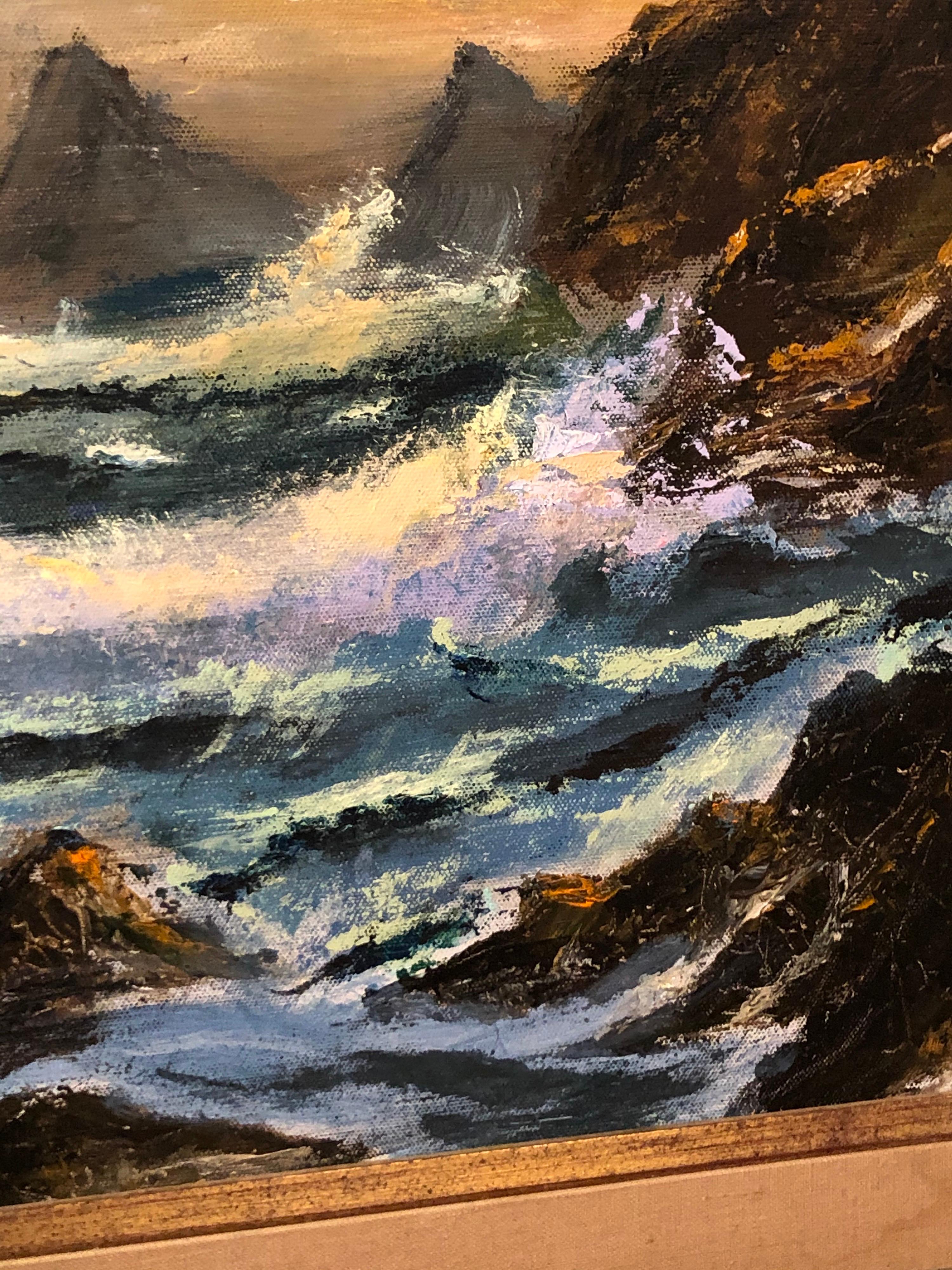 Huile sur toile signée des vagues de l'océan  en vente 5
