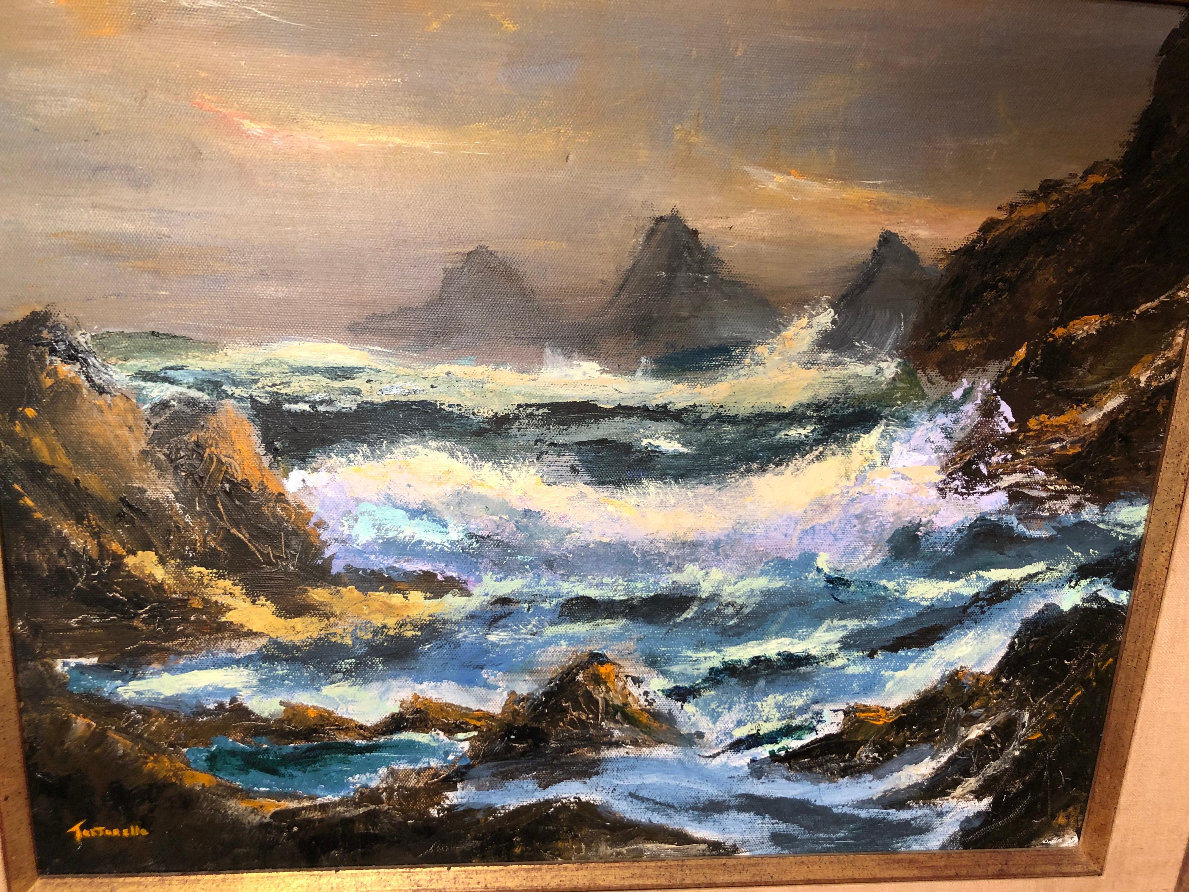 Huile sur toile signée des vagues de l'océan  en vente 6