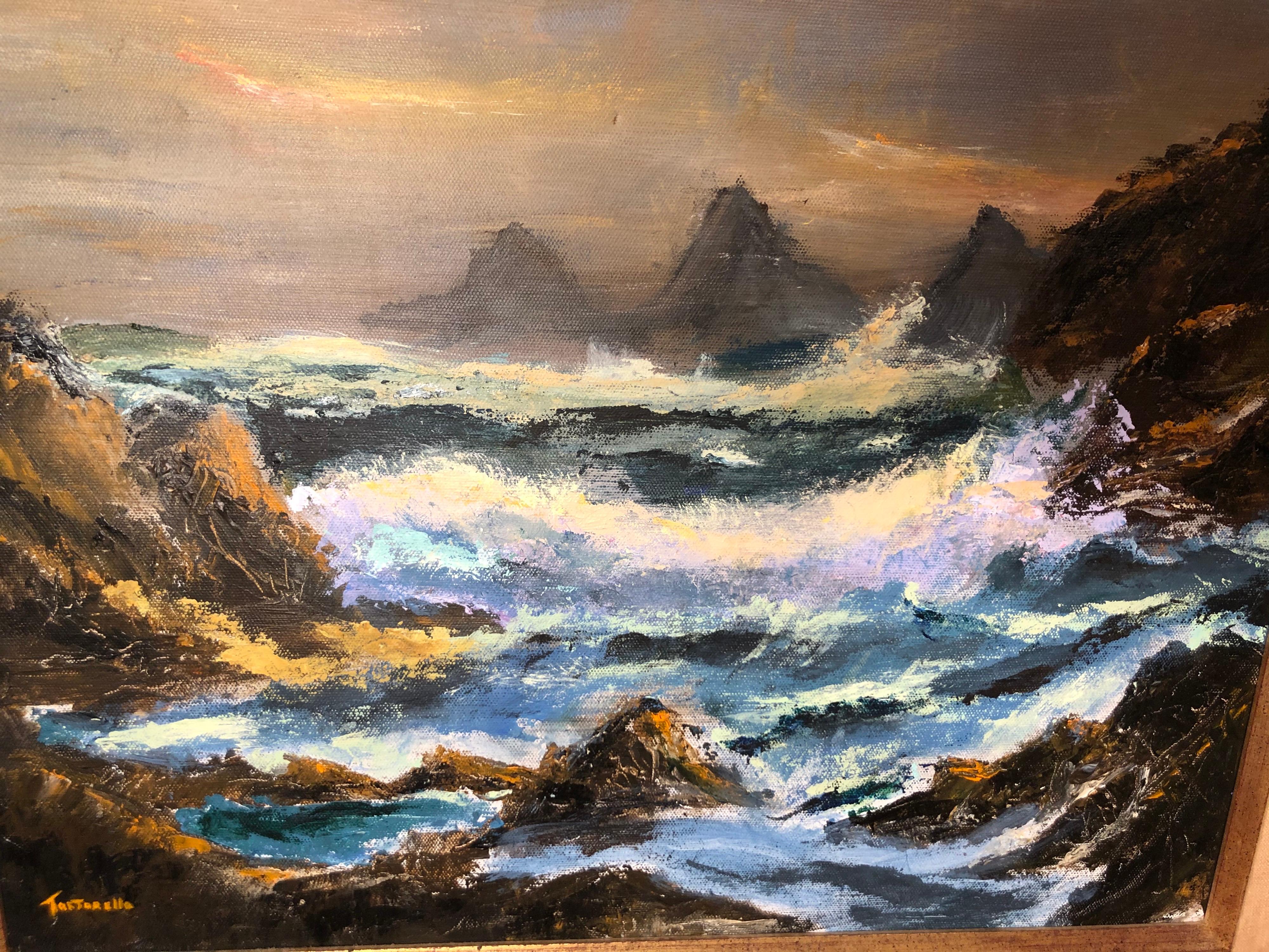 Huile sur toile signée des vagues de l'océan  en vente 7