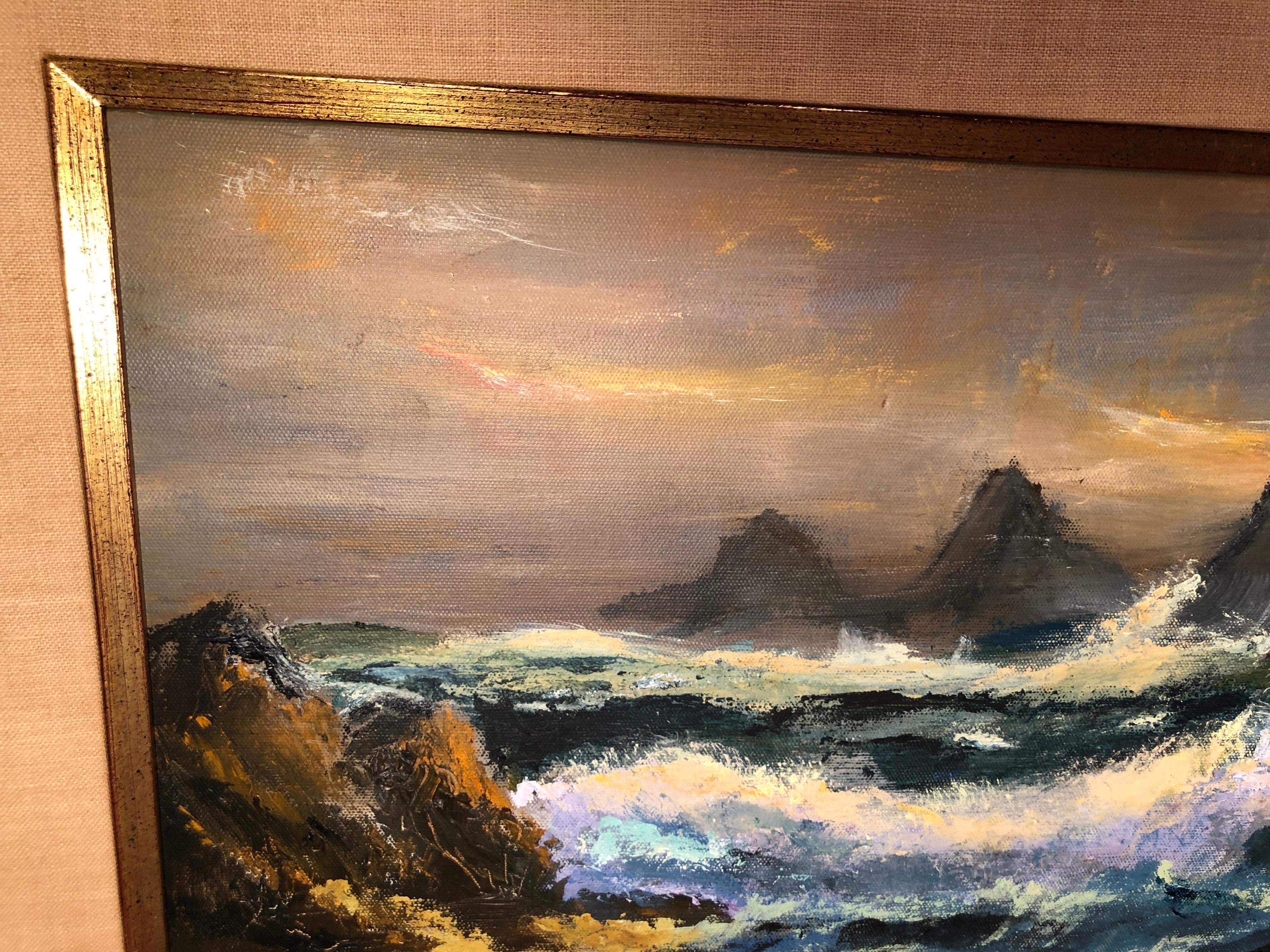 Huile sur toile signée des vagues de l'océan  en vente 8