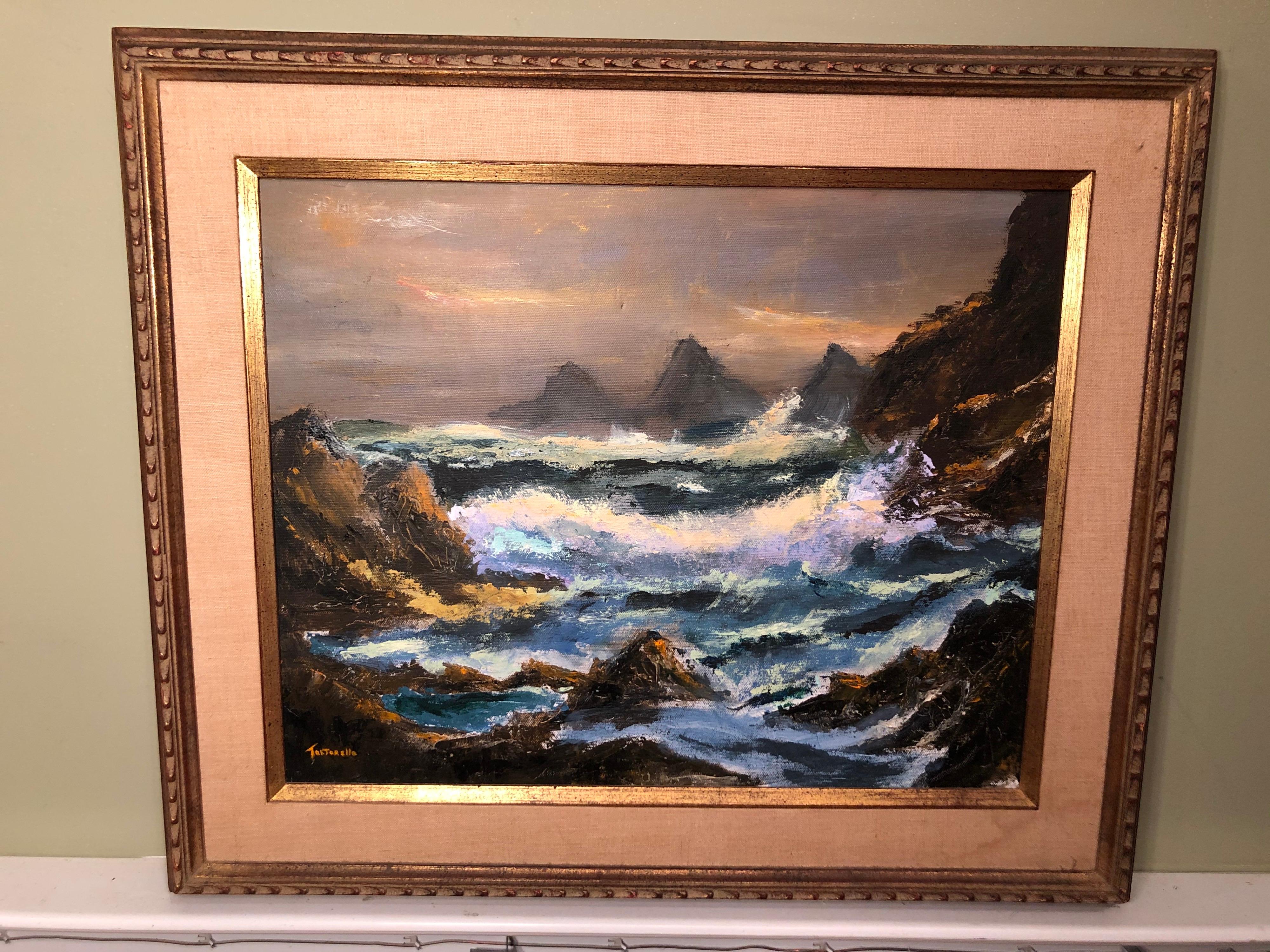 Signed Oil on Canvas Of Ocean Waves by by Tortorella or Tartorella. Nice impasto composition with linen matting.