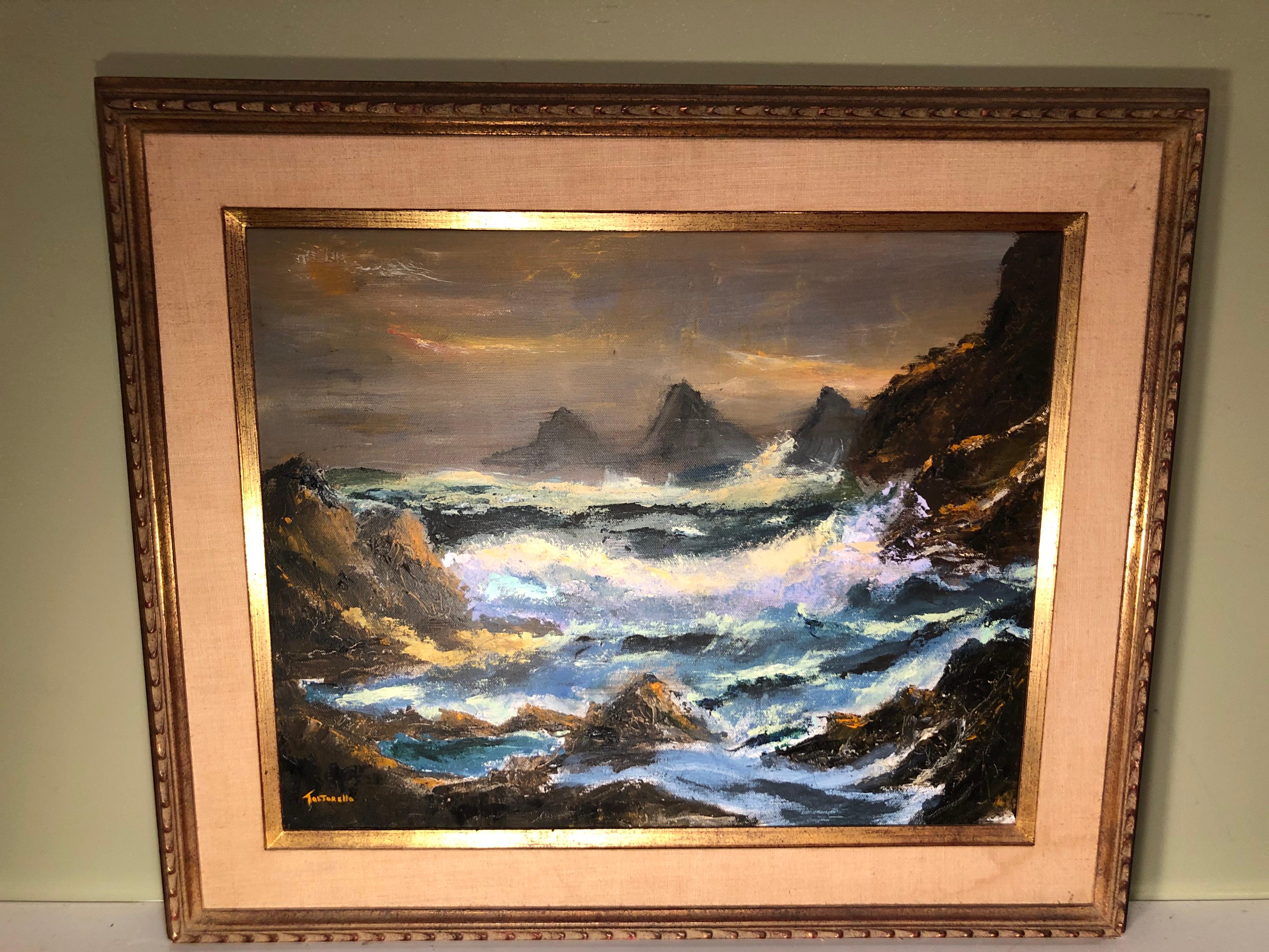 Huile sur toile signée des vagues de l'océan  Bon état - En vente à Redding, CT