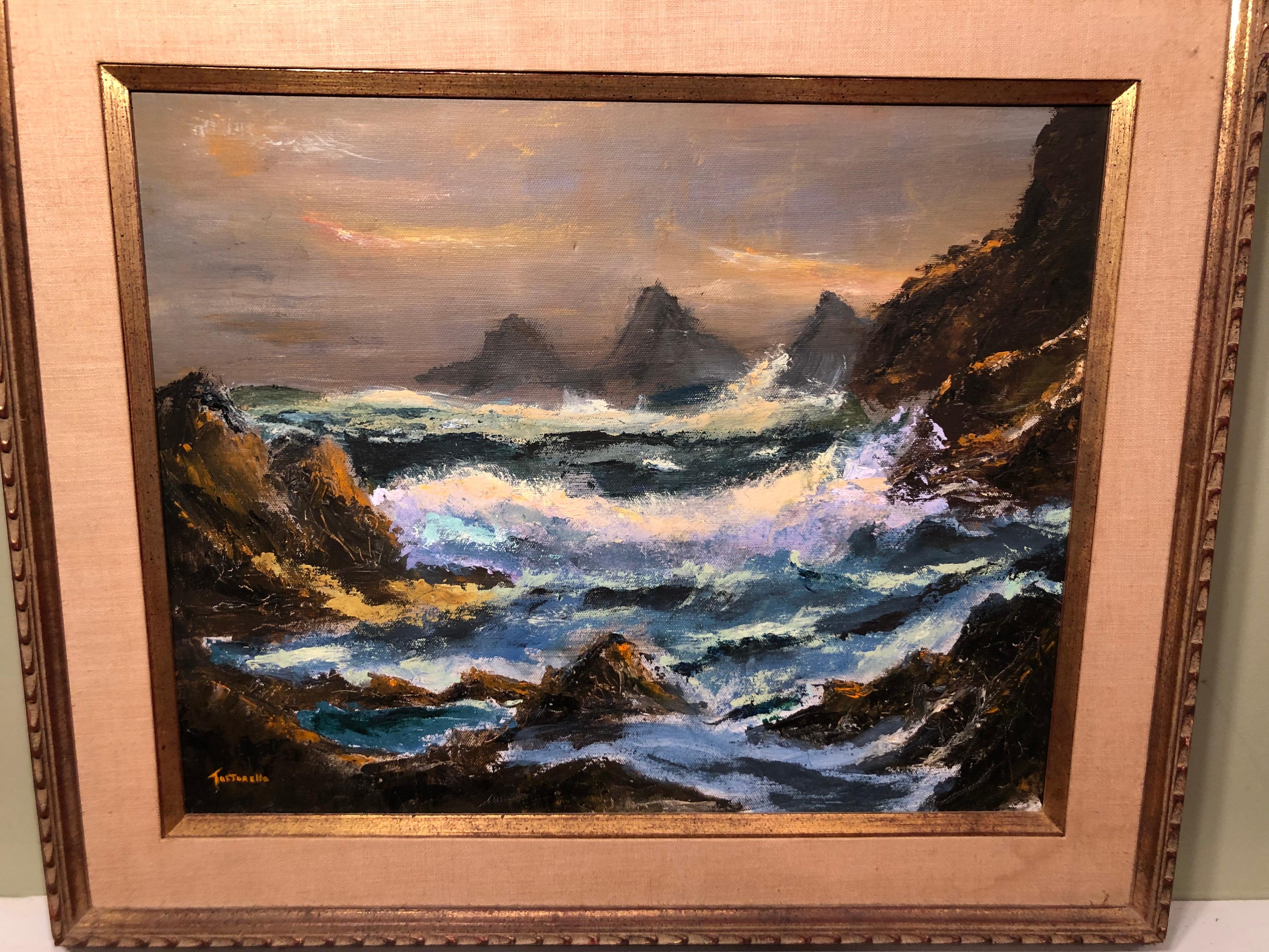 Signed Oil on Canvas of Ocean Waves  In Good Condition For Sale In Redding, CT