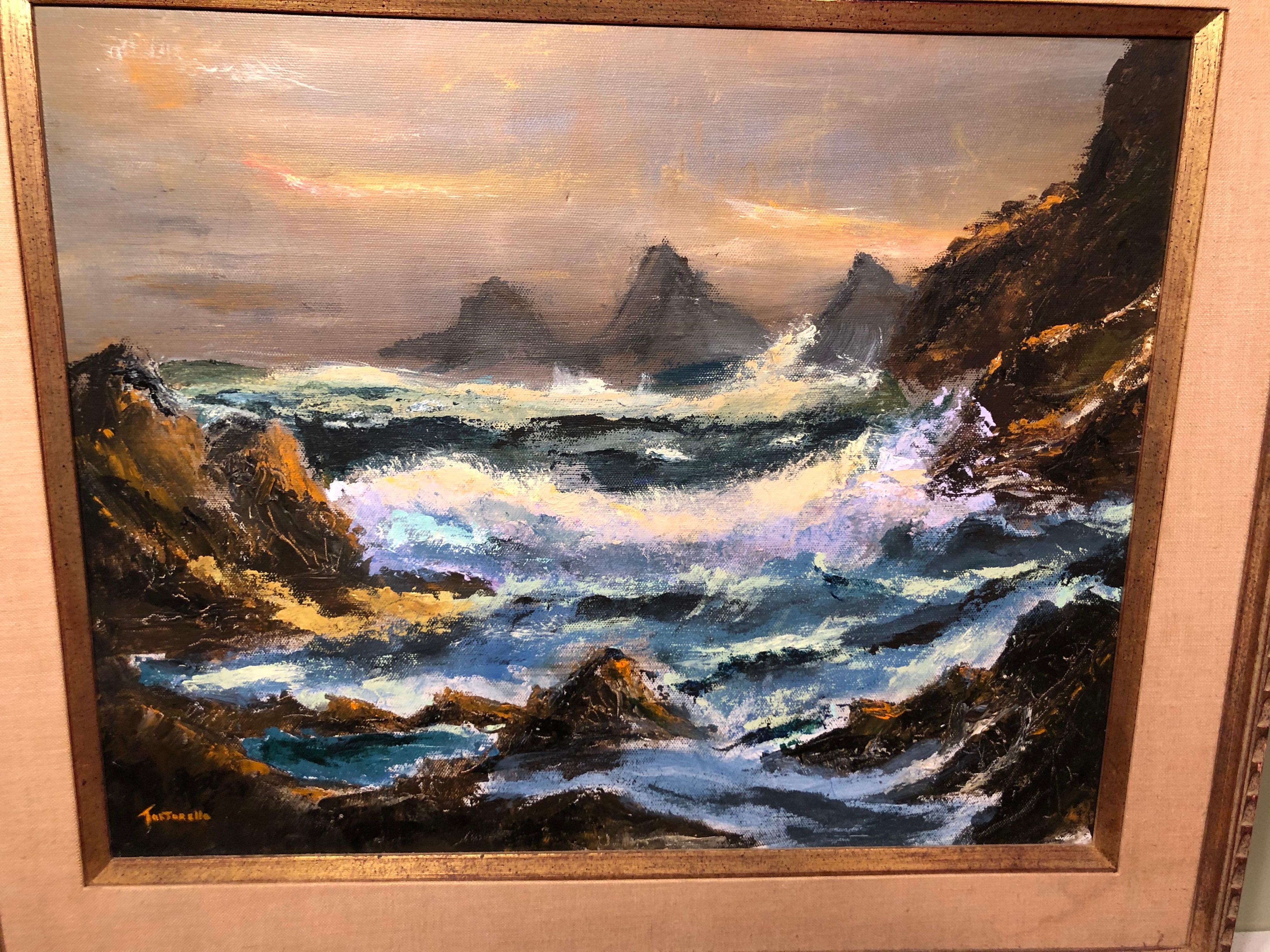 20th Century Signed Oil on Canvas of Ocean Waves  For Sale