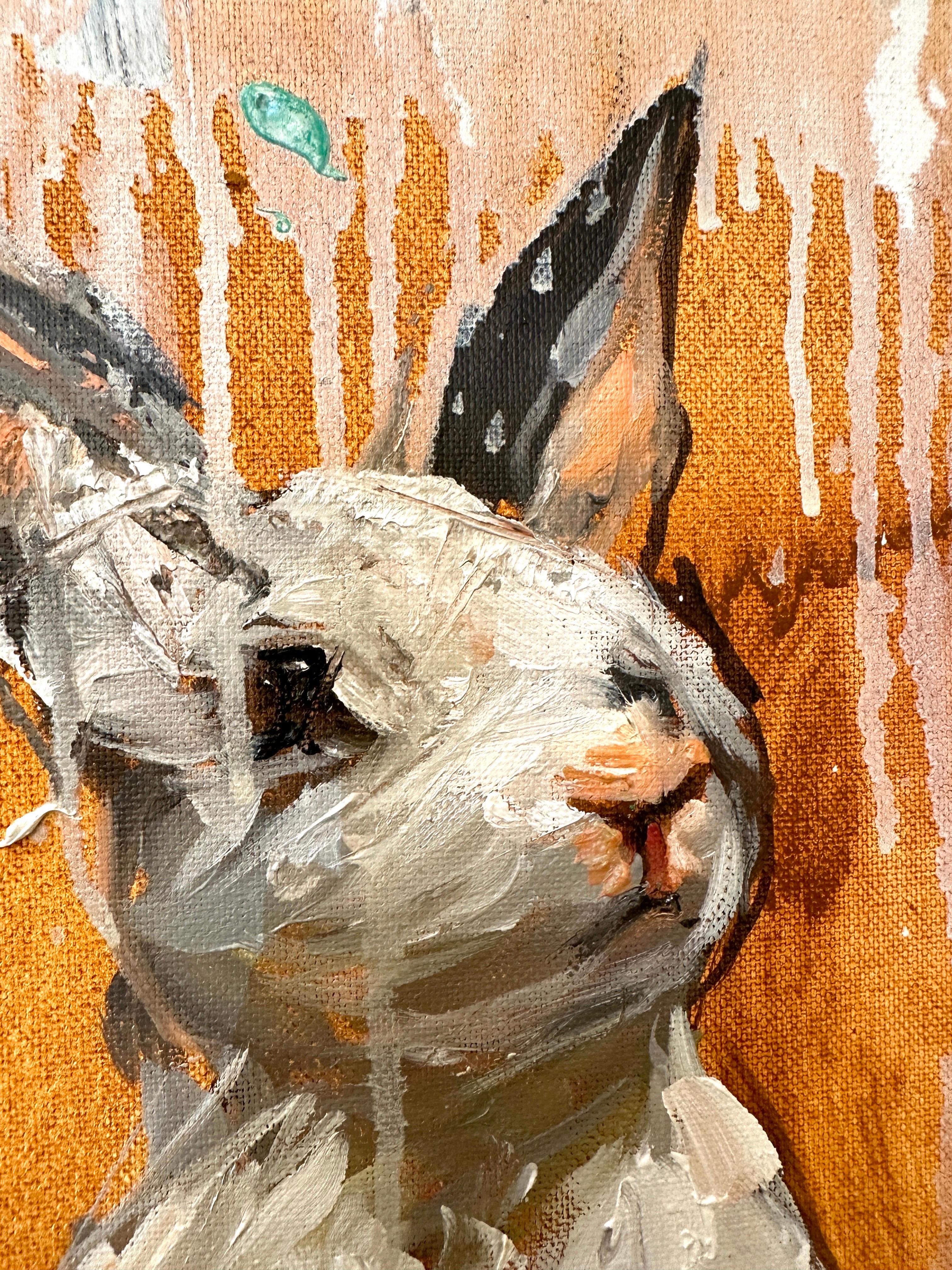 Américain Peinture à l'huile sur toile du peintre cubain Eric Alfaro « Rabbit », signée en vente