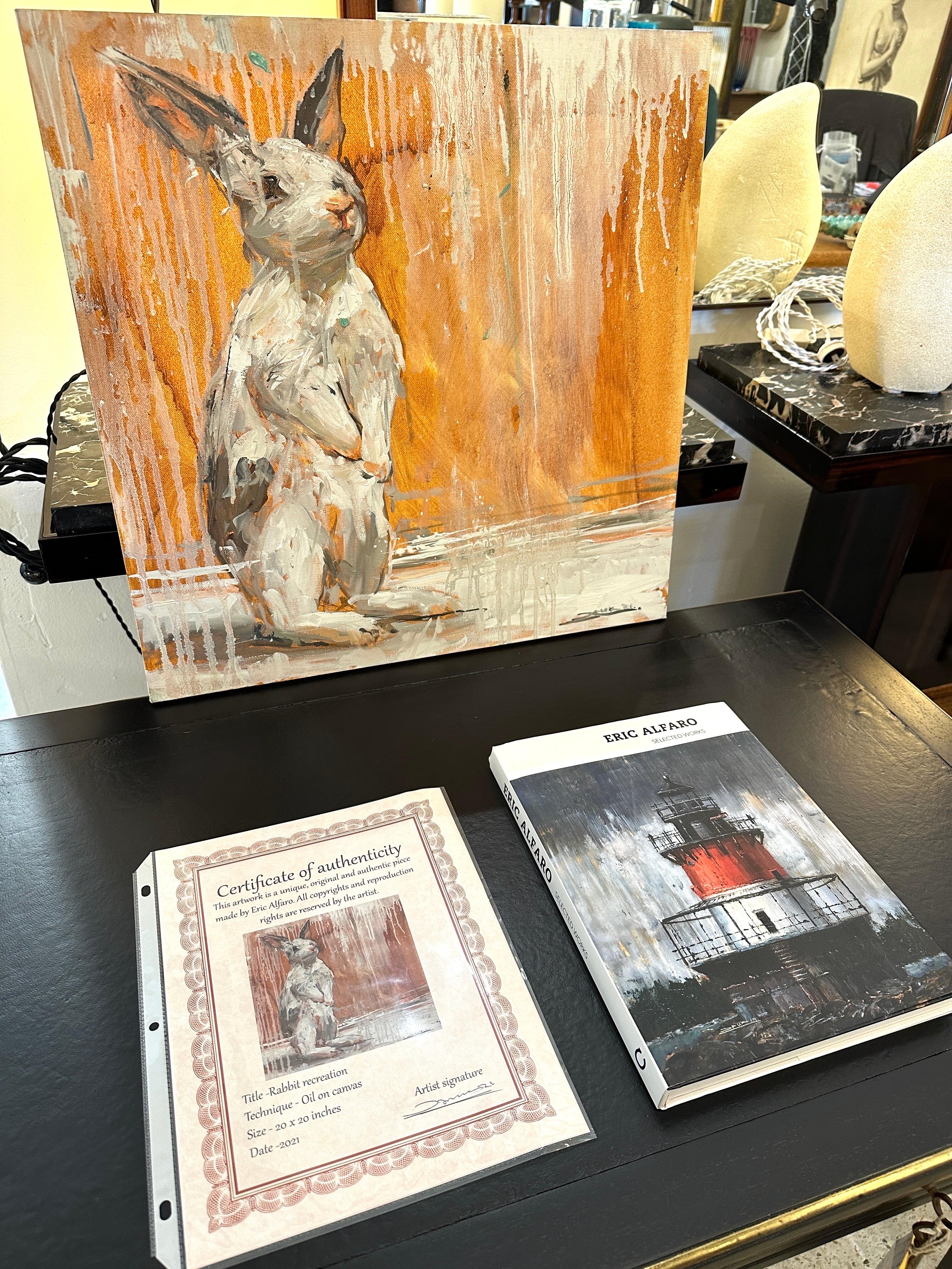 XXIe siècle et contemporain Peinture à l'huile sur toile du peintre cubain Eric Alfaro « Rabbit », signée en vente