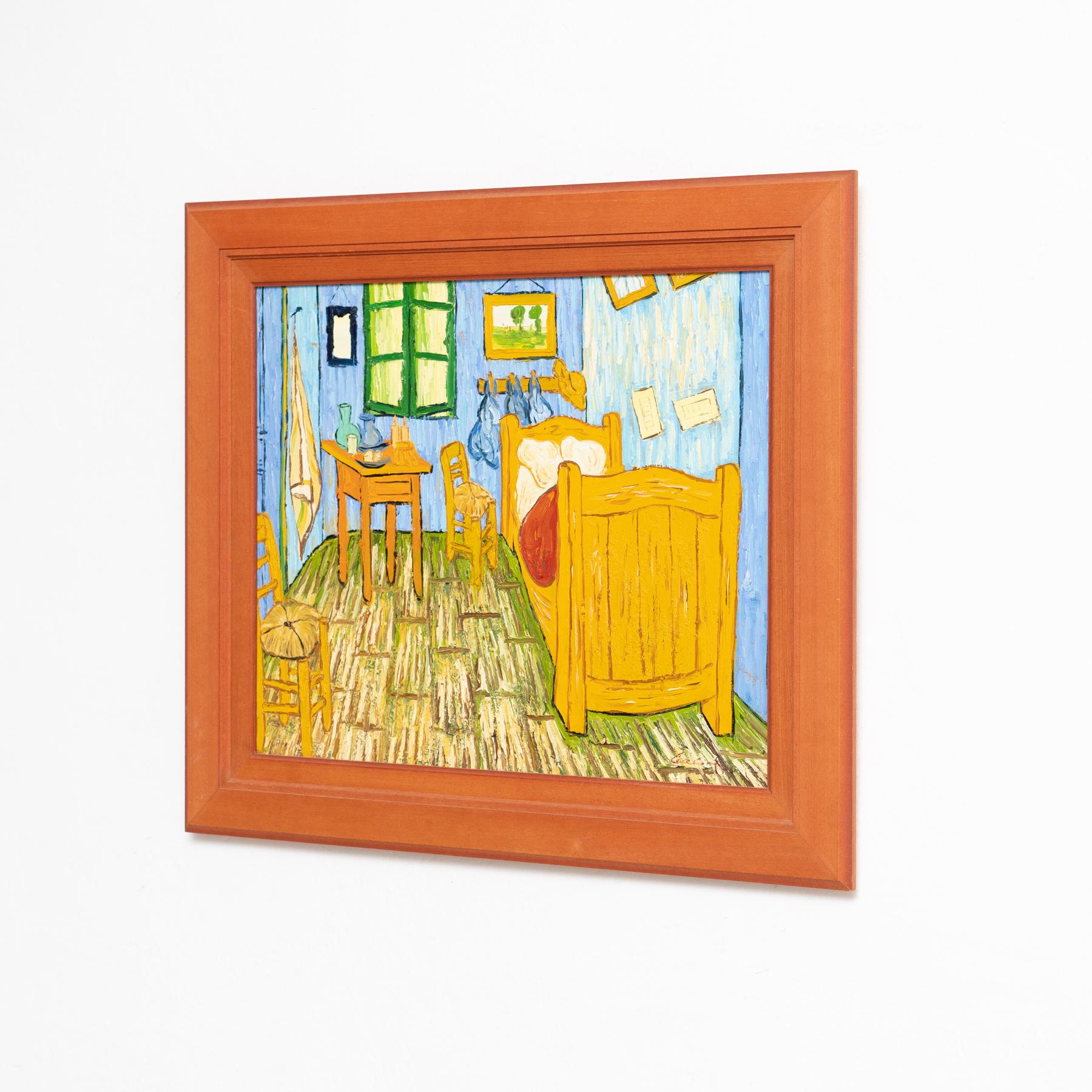 Mid-Century moderno Pittura ad olio firmata dall'artista olandese Geelong dopo Van Gogh 'La camera da letto' in vendita