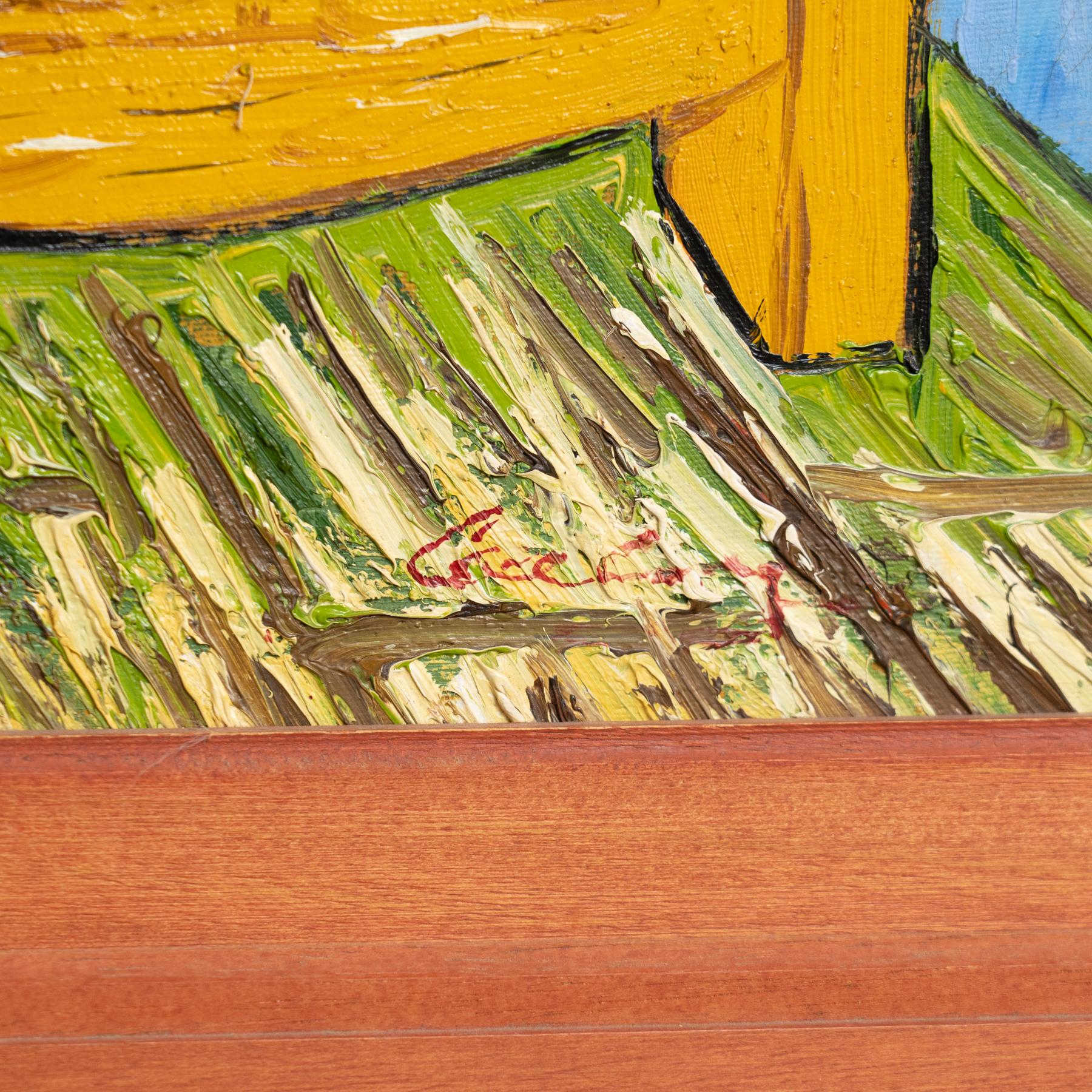 Pittura ad olio firmata dall'artista olandese Geelong dopo Van Gogh 'La camera da letto' in vendita 1