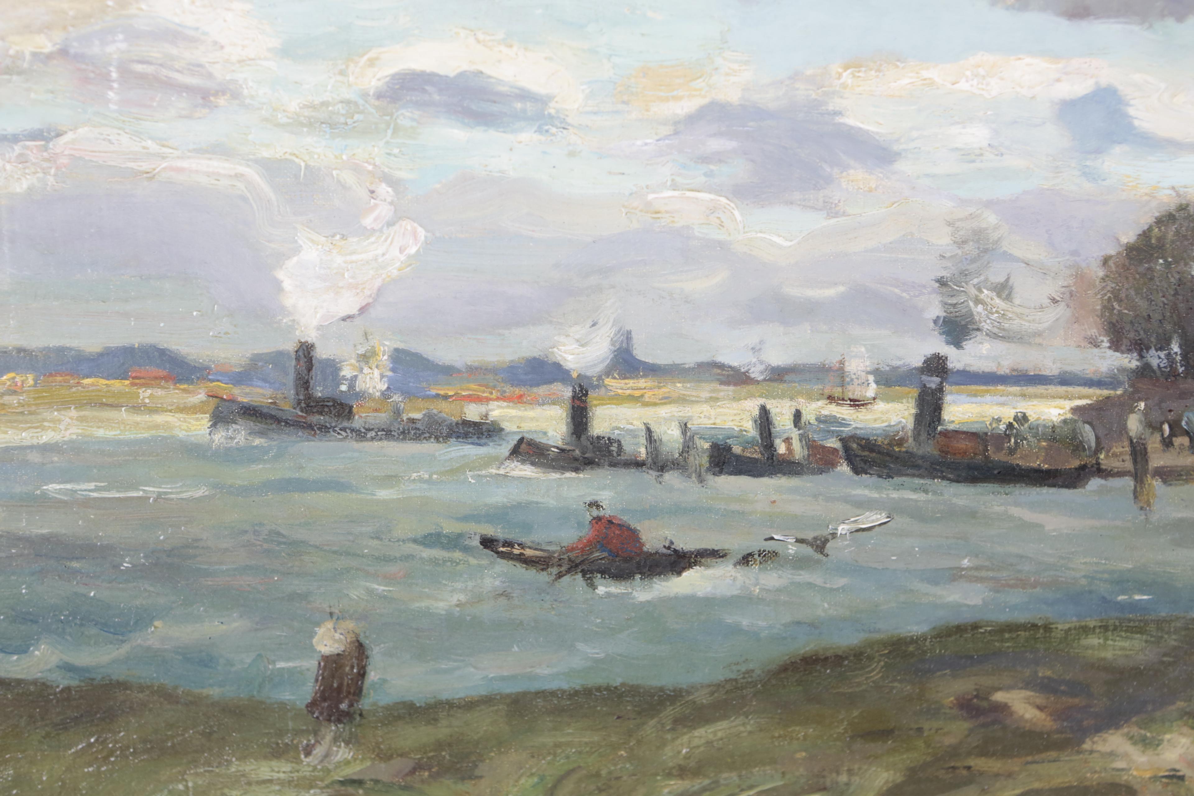 Mid-20th Century Signed Oil Painting by Jan Joseph Stapp Dutch Coast with Windmill For Sale