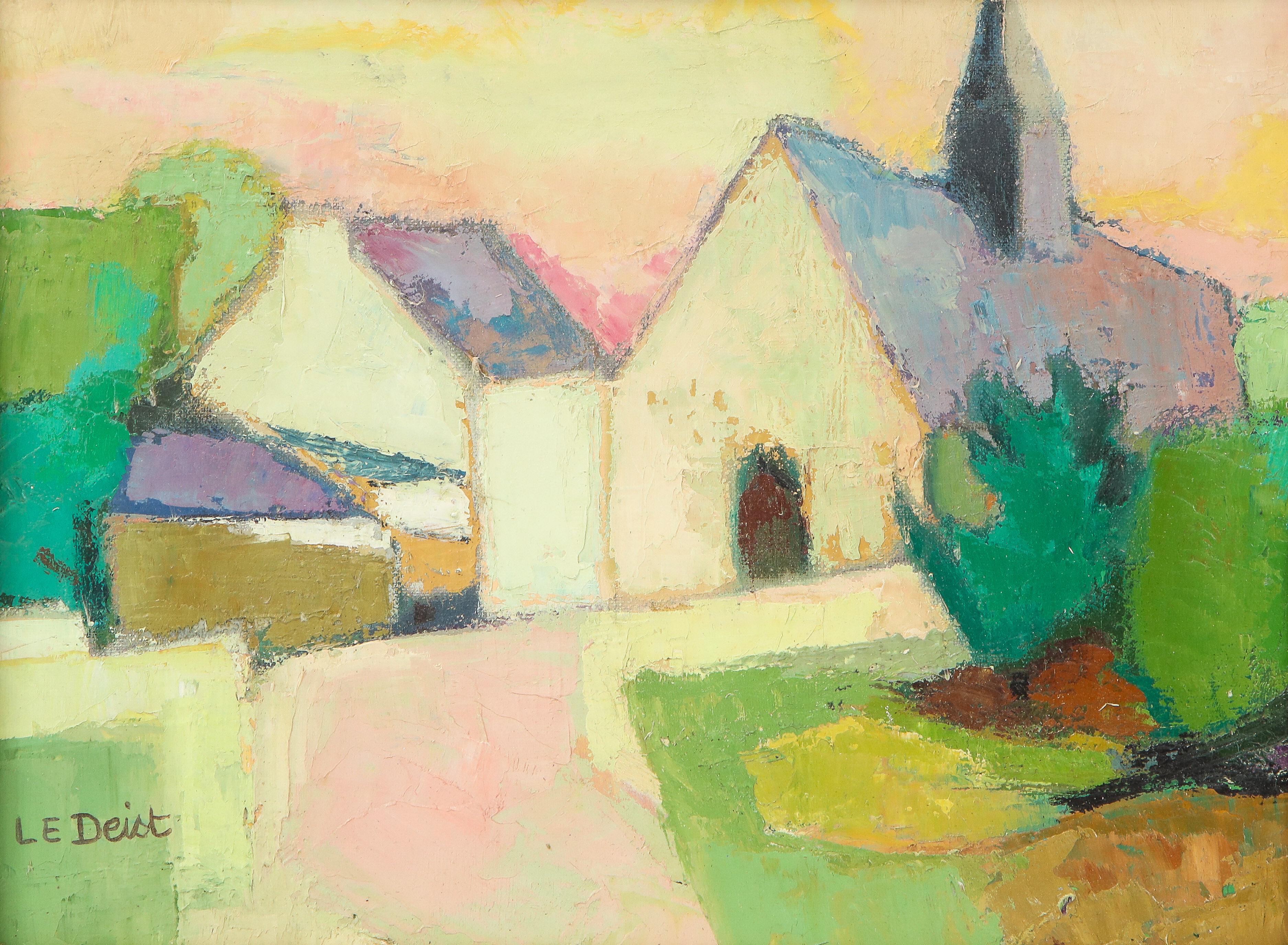 Une petite mais étonnante peinture à l'huile signée par l'artiste française Maryvonne Le Deist. Le tableau s'intitule 
