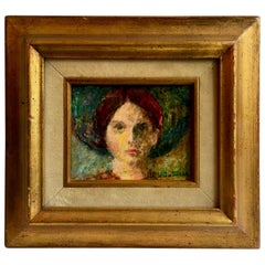 Signed Oil Painting of Girl in Gilt Frame Signed Oil Painting of Girl in Gilt Frame