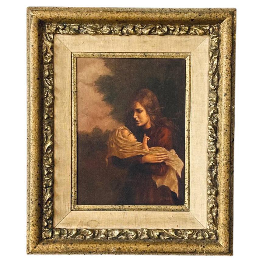 Pittura ad olio firmata di Mother & Child