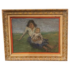 Signed Oil Painting of Mother and Her Child