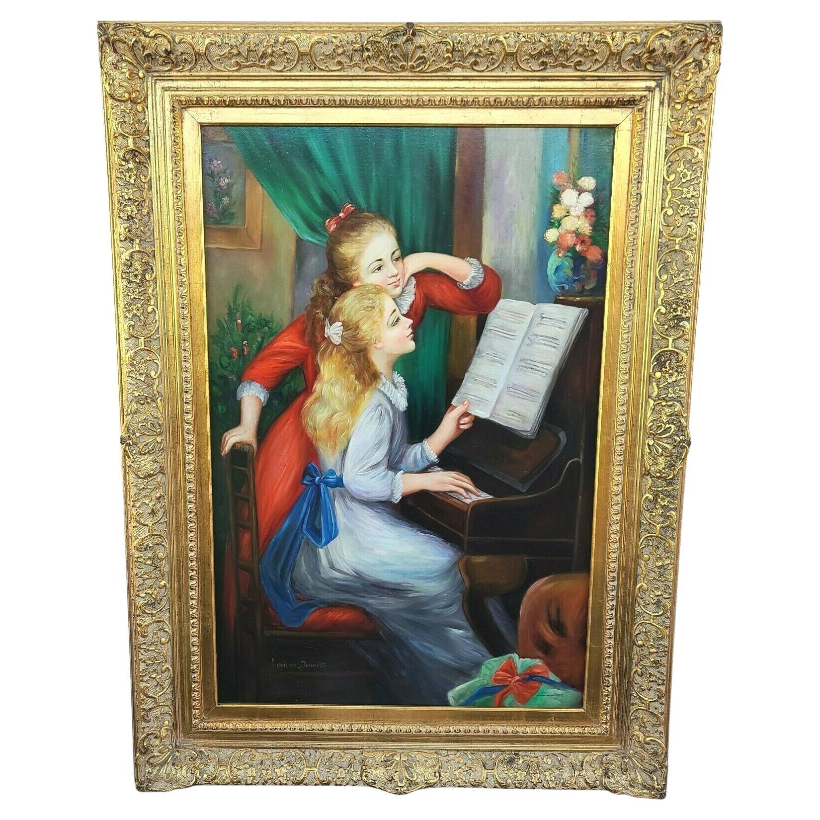 Signiertes Ölgemälde von Renoirs „“ Junge Mädchen am Klavier „“, gerahmt
